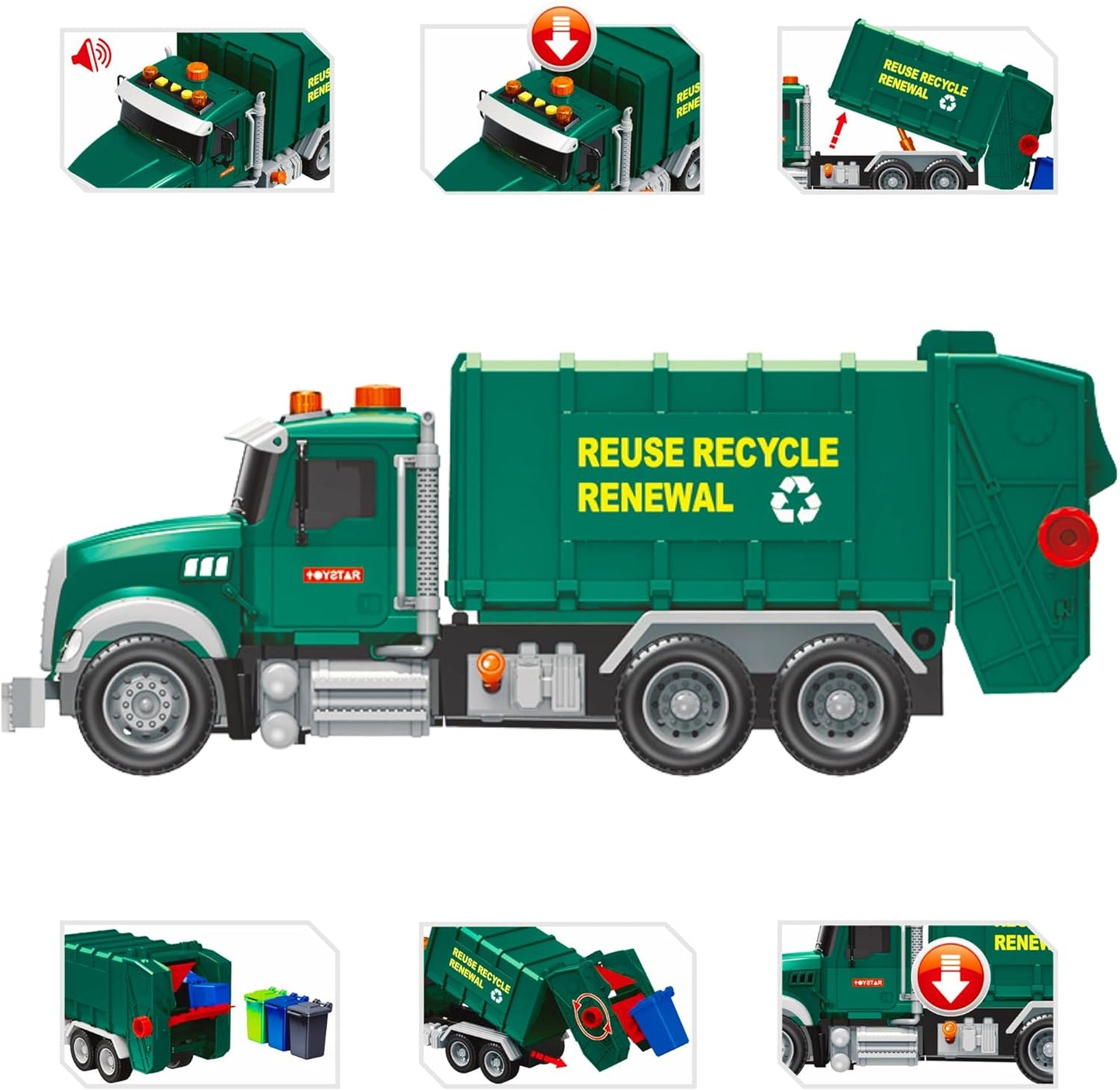 Garbage Truck Toy playset, Includes 3 Trash Cans