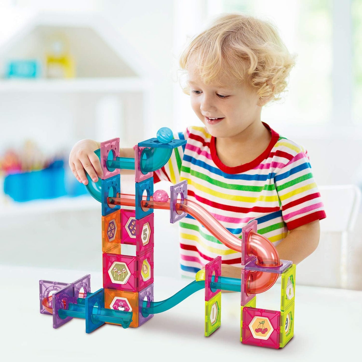 Pista de canicas para niños de 3 a 8 años: bloques de construcción magnéticos en 3D para niños y niñas