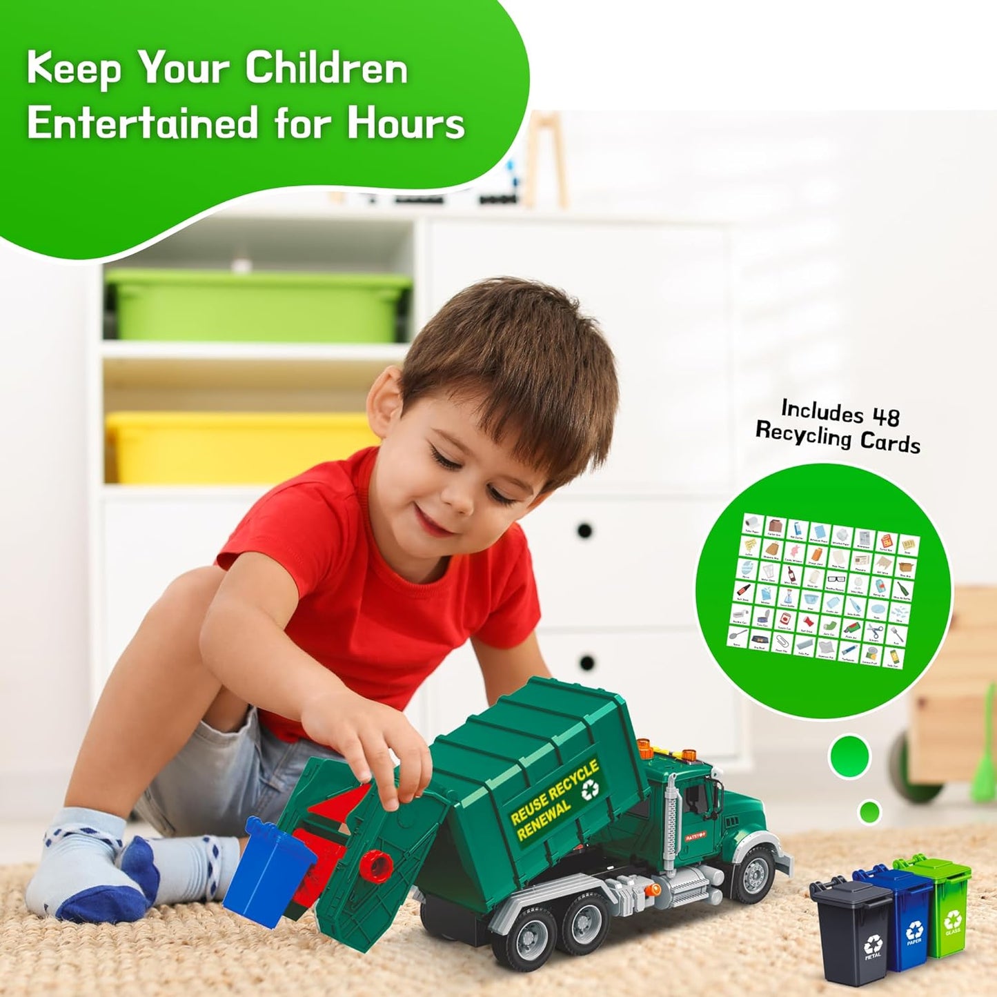 Garbage Truck Toy playset, Includes 3 Trash Cans