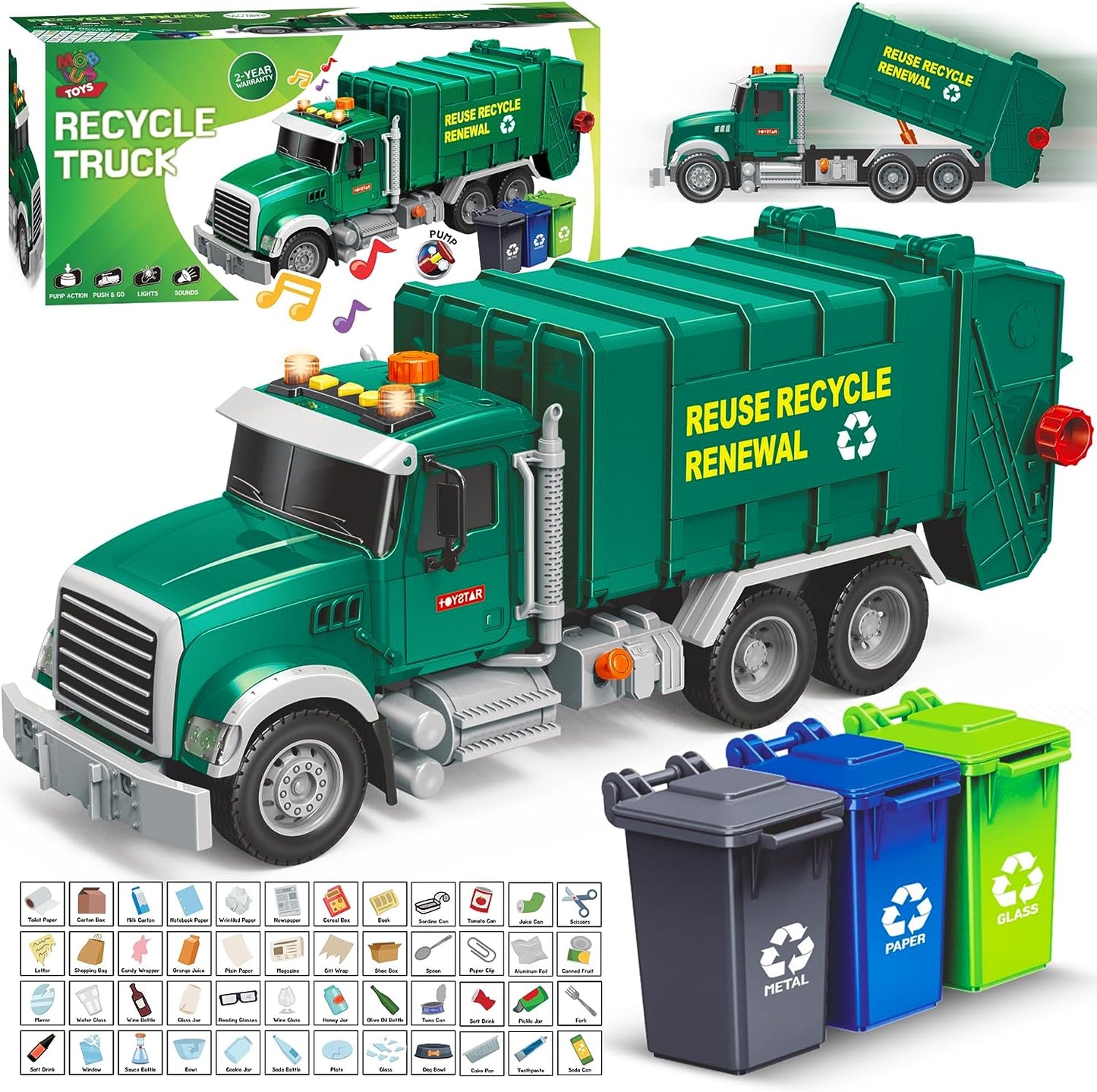 Garbage Truck Toy playset, Includes 3 Trash Cans