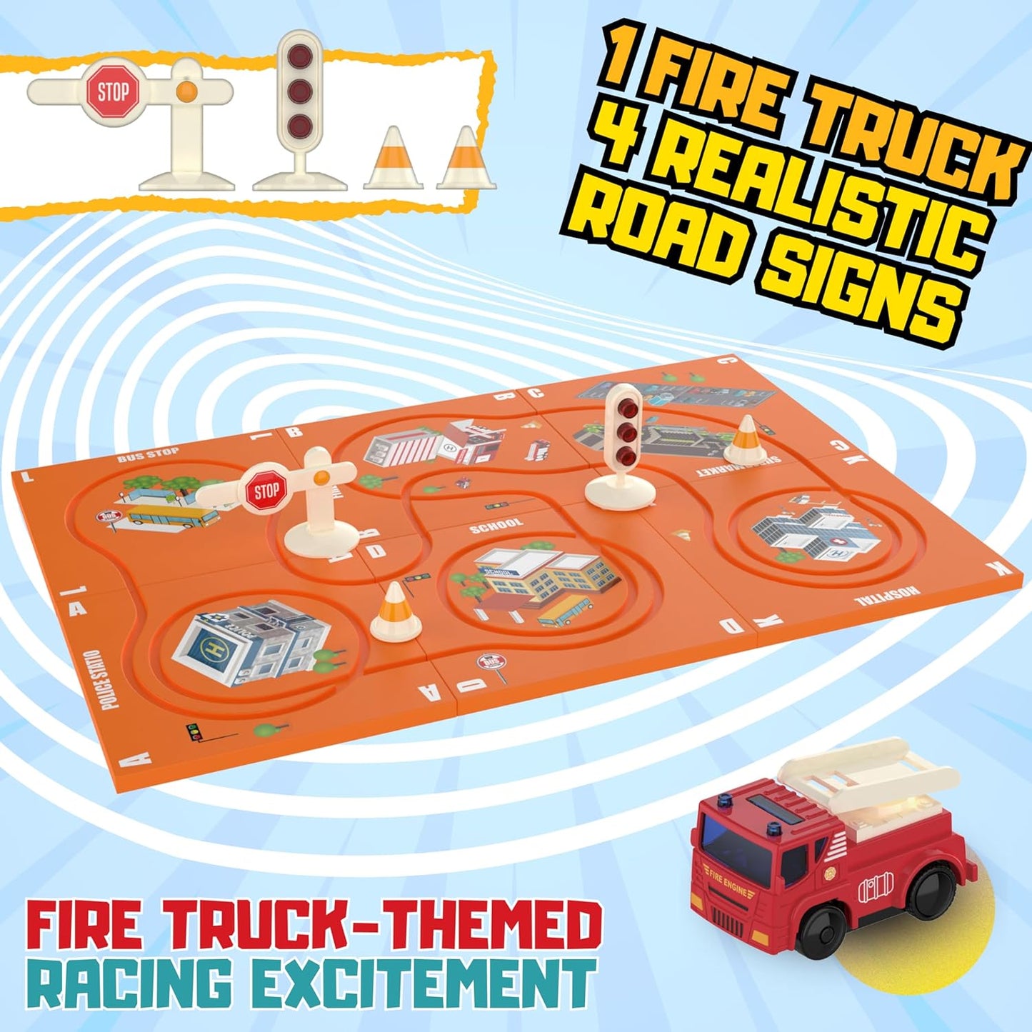 (11 Piece) Puzzle Racer Kids Car Track Set - Magnet Toddler Race Tracks for Kids 3-5