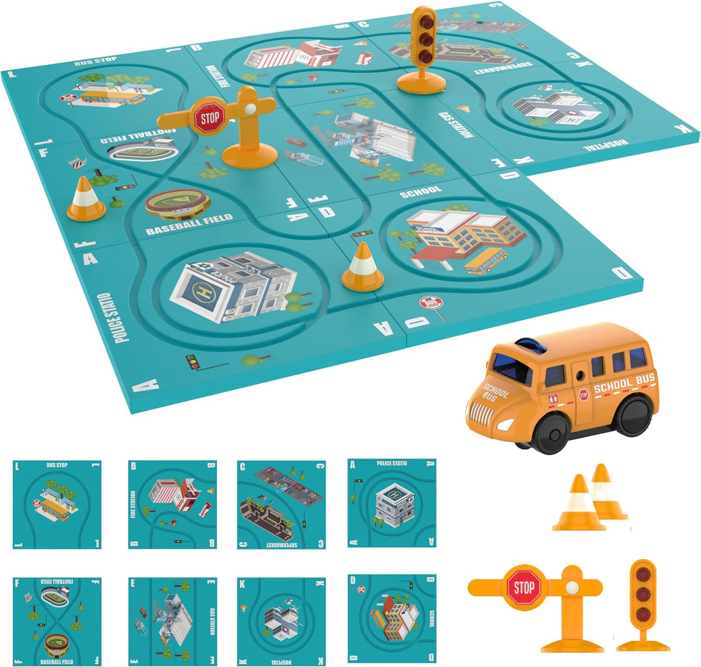 (13 Piece) Puzzle Racer Kids Car Track Set - Magnet Toddler Race Tracks for Kids 3-5