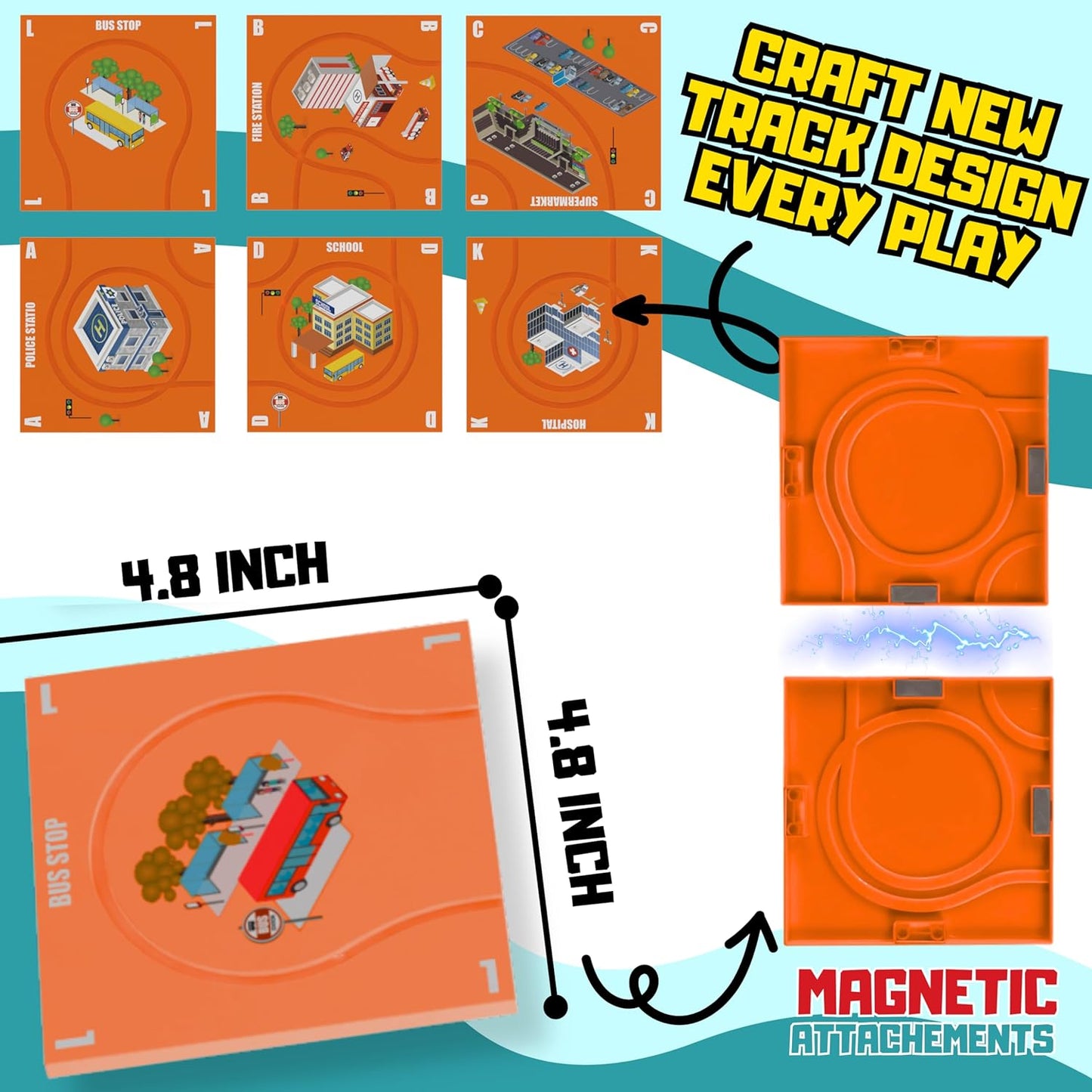 (11 Piece) Puzzle Racer Kids Car Track Set - Magnet Toddler Race Tracks for Kids 3-5