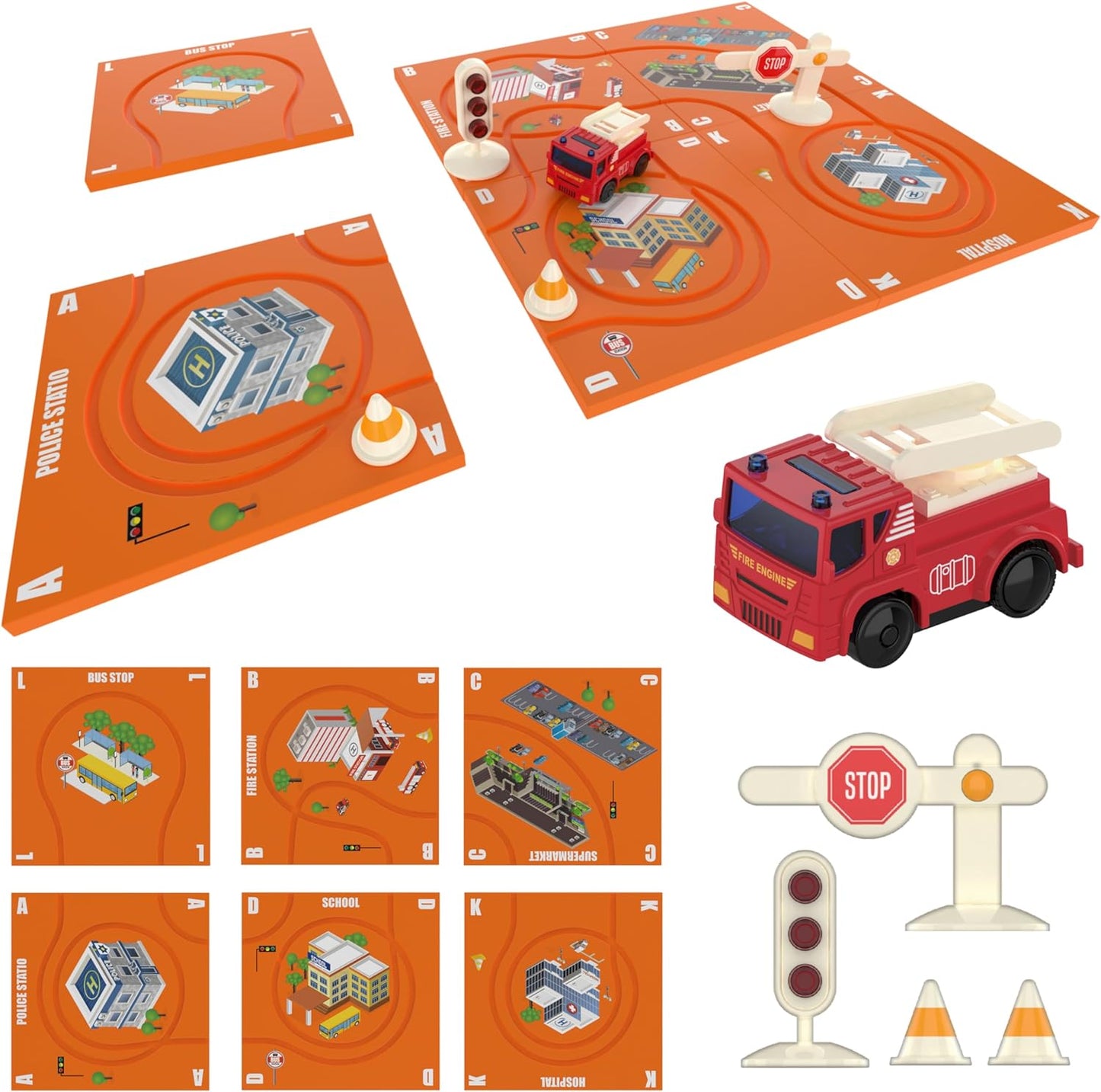 (11 Piece) Puzzle Racer Kids Car Track Set - Magnet Toddler Race Tracks for Kids 3-5
