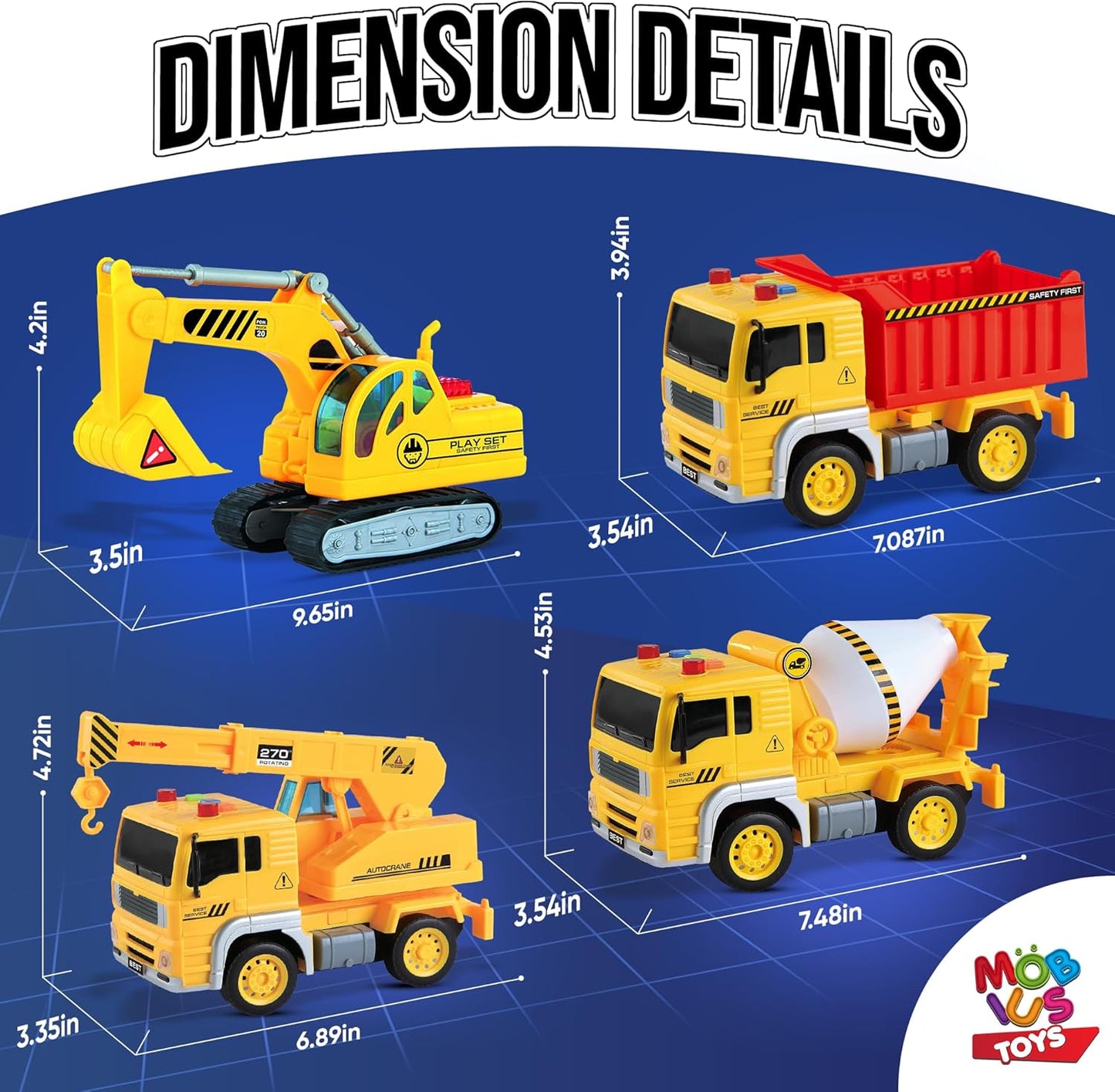 Camión de construcción para niños y niñas: incluye grúa, excavadora, camión volquete y camión de cemento