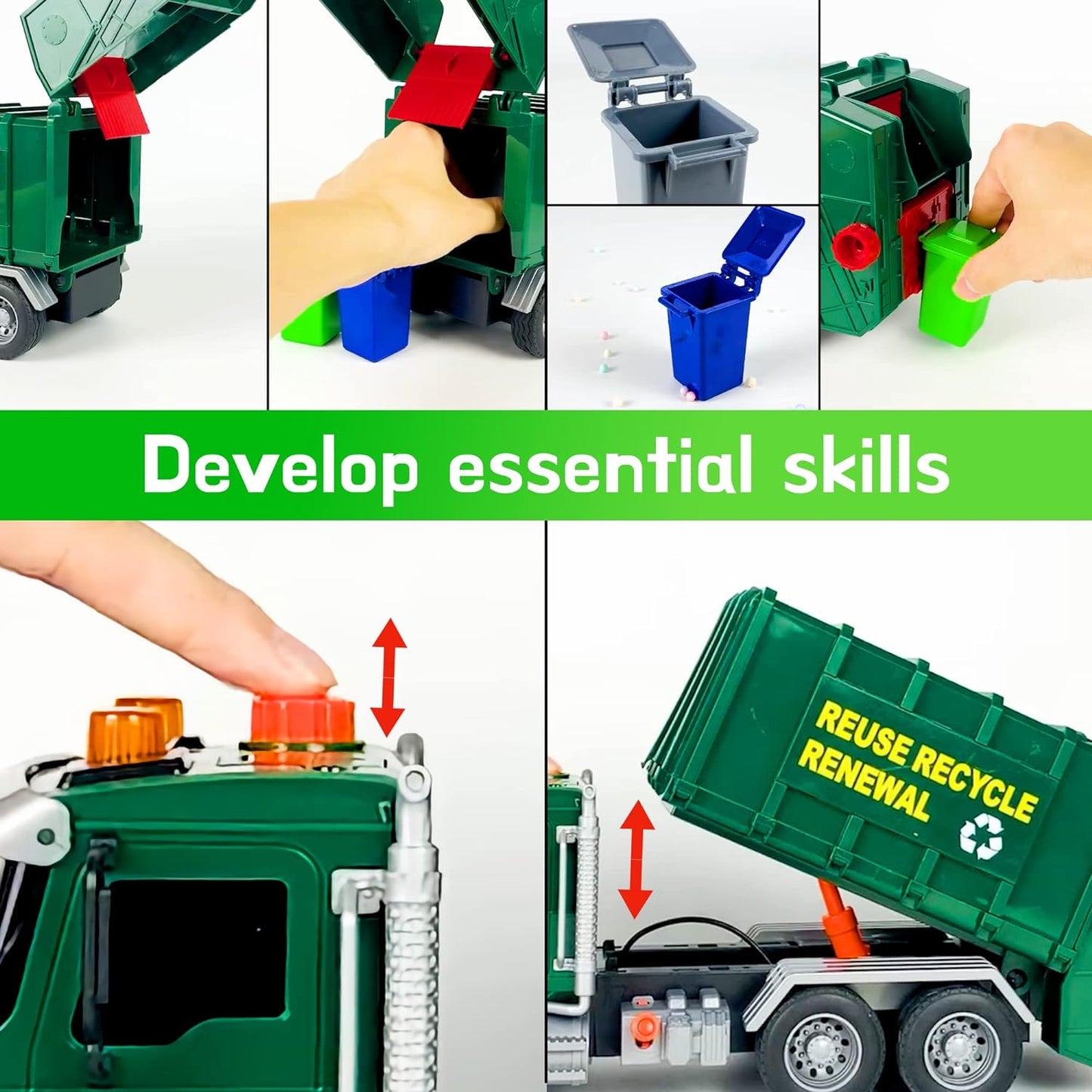 Garbage Truck Toy playset, Includes 3 Trash Cans