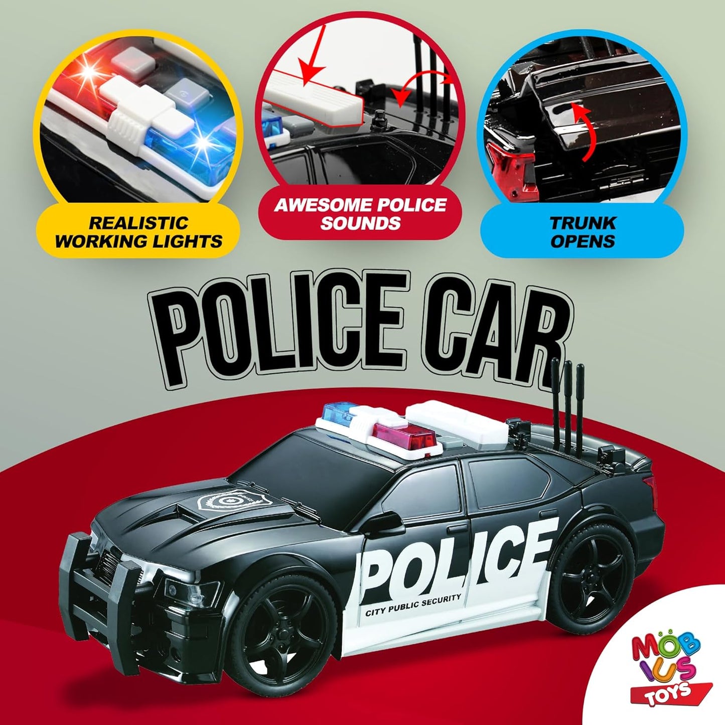Juego de 4 vehículos policiales que incluye coche de policía, helicóptero, motocicleta y ambulancia de juguete.