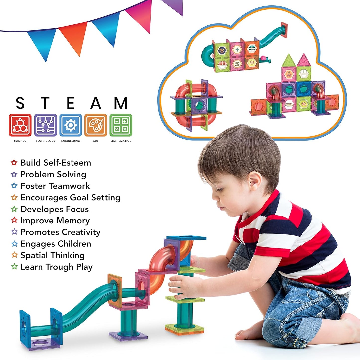 Pista de canicas para niños de 3 a 8 años: bloques de construcción magnéticos en 3D para niños y niñas