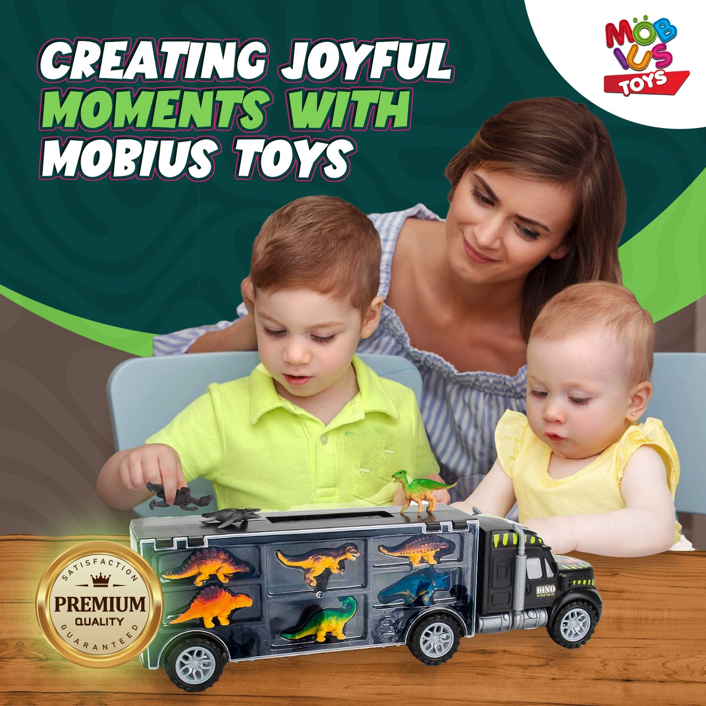 Dinosaur Truck Carrier – 12 Toy Dinosaurs Playset with Dinosaur Truck