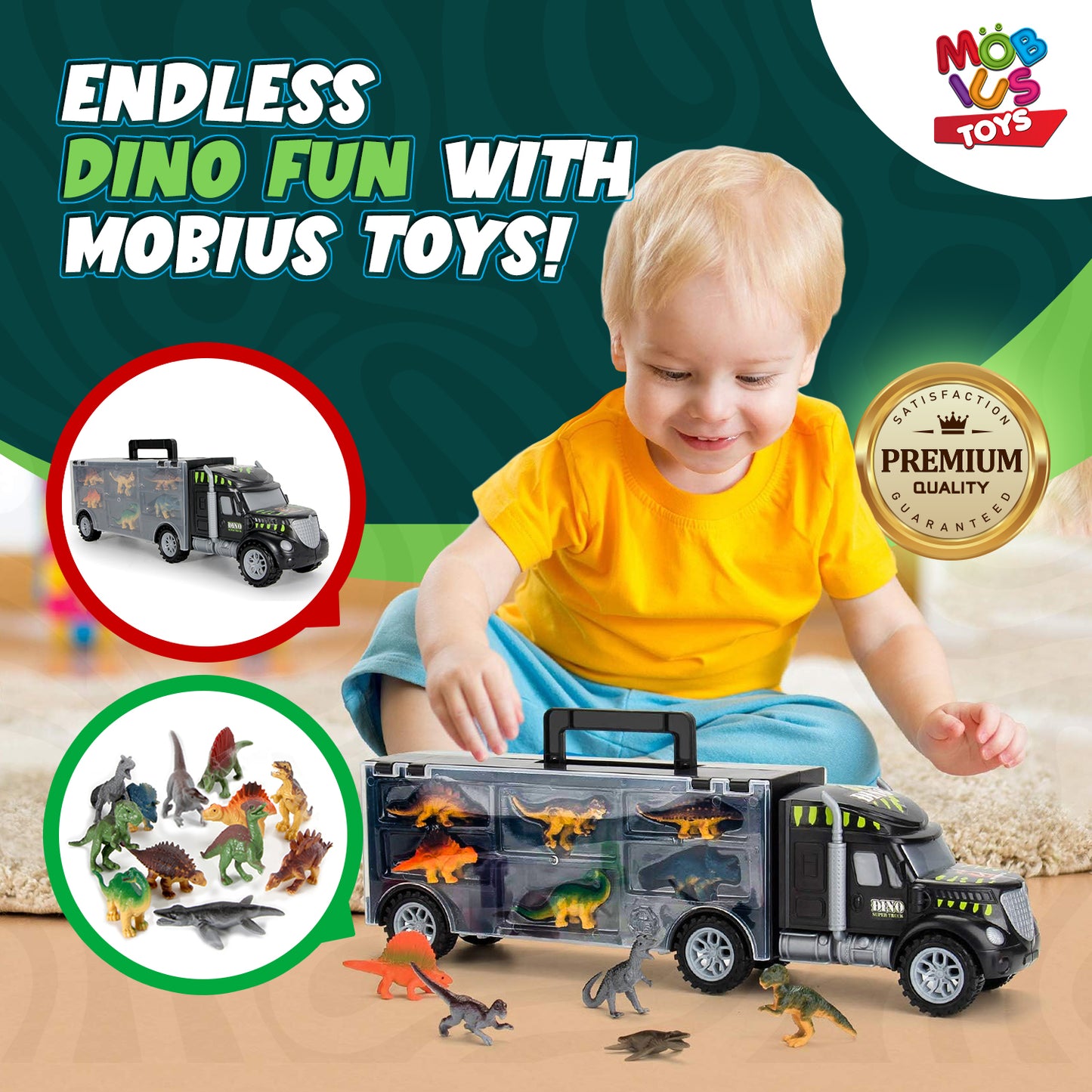 Dinosaur Truck Carrier – 12 Toy Dinosaurs Playset with Dinosaur Truck