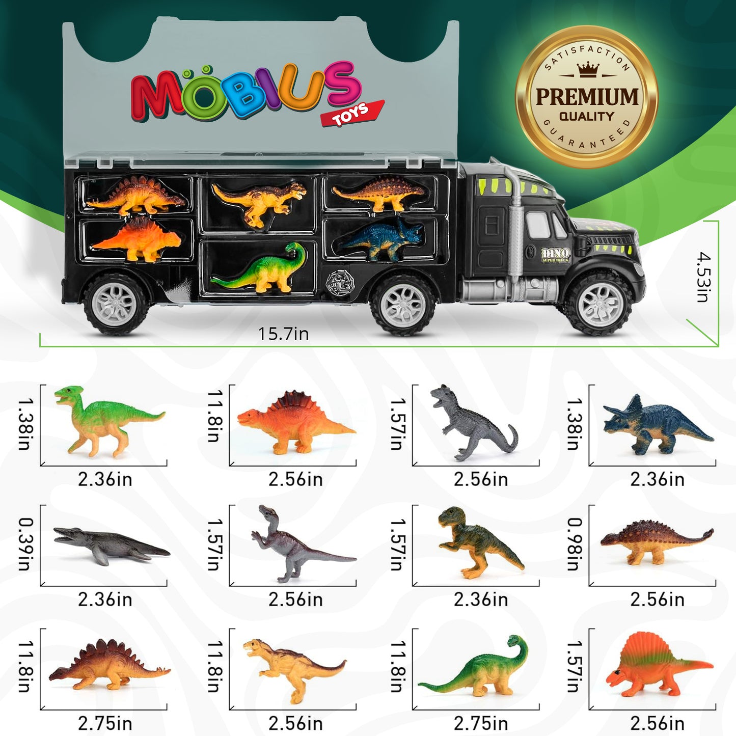 Dinosaur Truck Carrier – 12 Toy Dinosaurs Playset with Dinosaur Truck