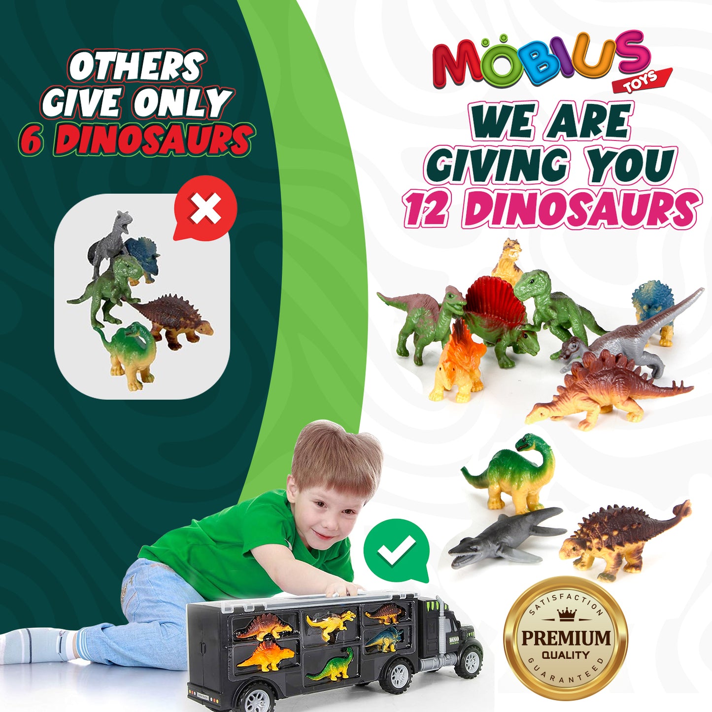 Dinosaur Truck Carrier – 12 Toy Dinosaurs Playset with Dinosaur Truck
