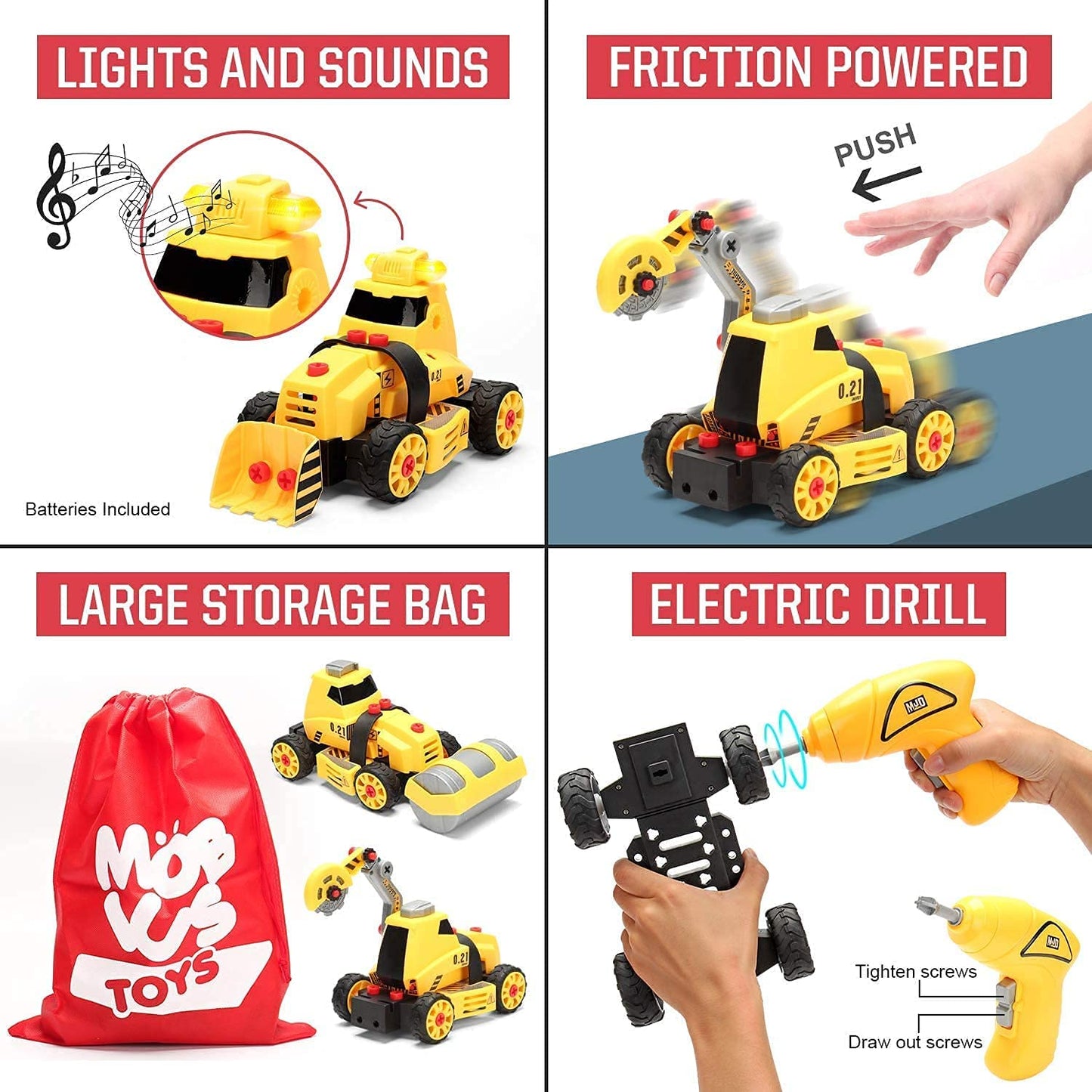 7-in-1 Take Apart Construction Toys with Accessories | Push and Go Toys for Boys and Girls