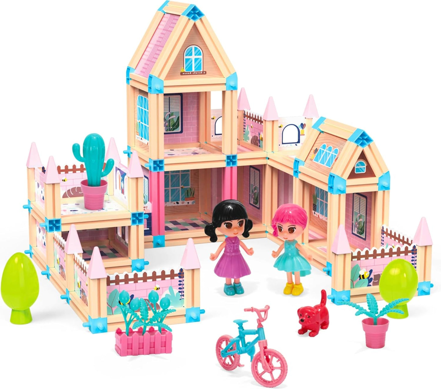 Juego de construcción de casa de muñecas con castillo de princesa en 3D