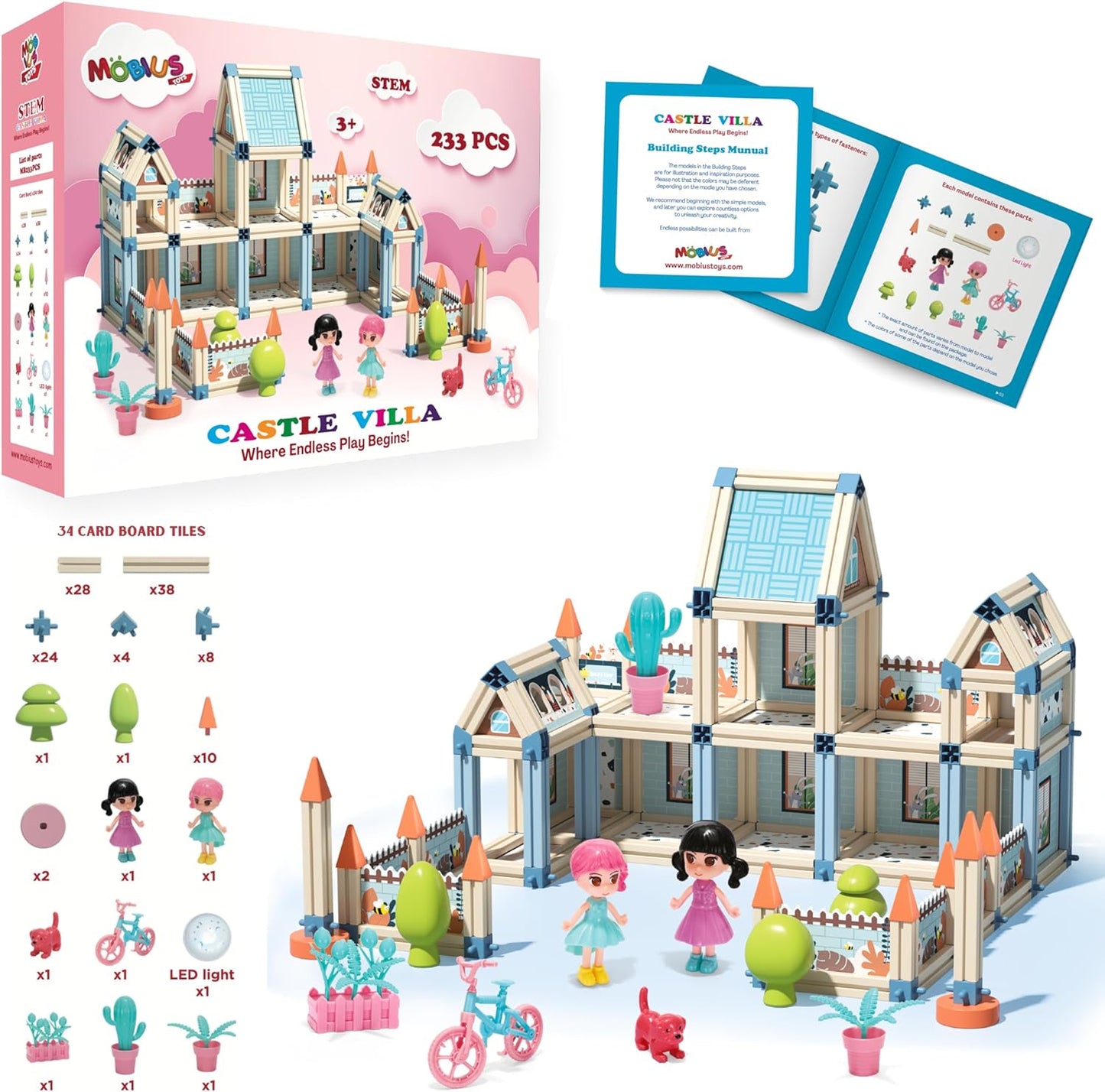 3D Princess Castle Villa Doll House Building Toy Set