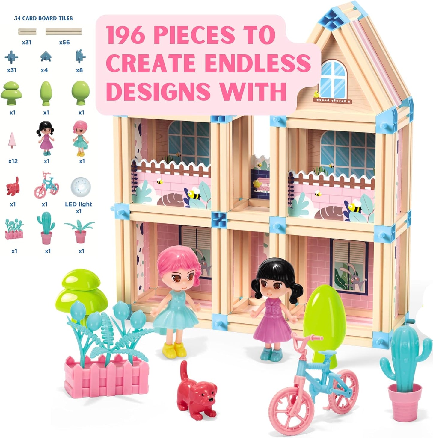 Juego de construcción de casa de muñecas con castillo de princesa en 3D