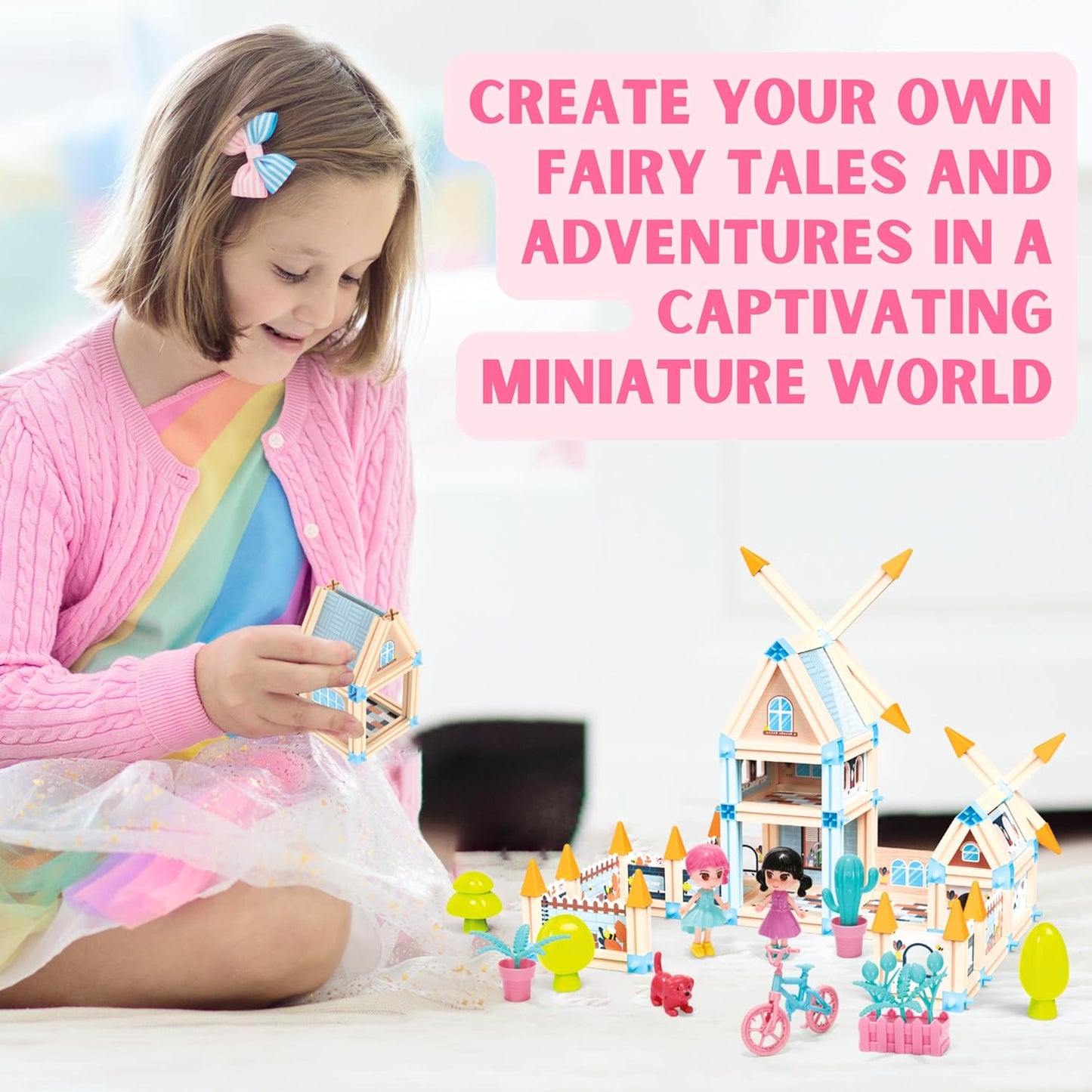 Juego de construcción de casa de muñecas con castillo de princesa en 3D