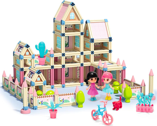 Juego de construcción de casa de muñecas con castillo de princesa en 3D