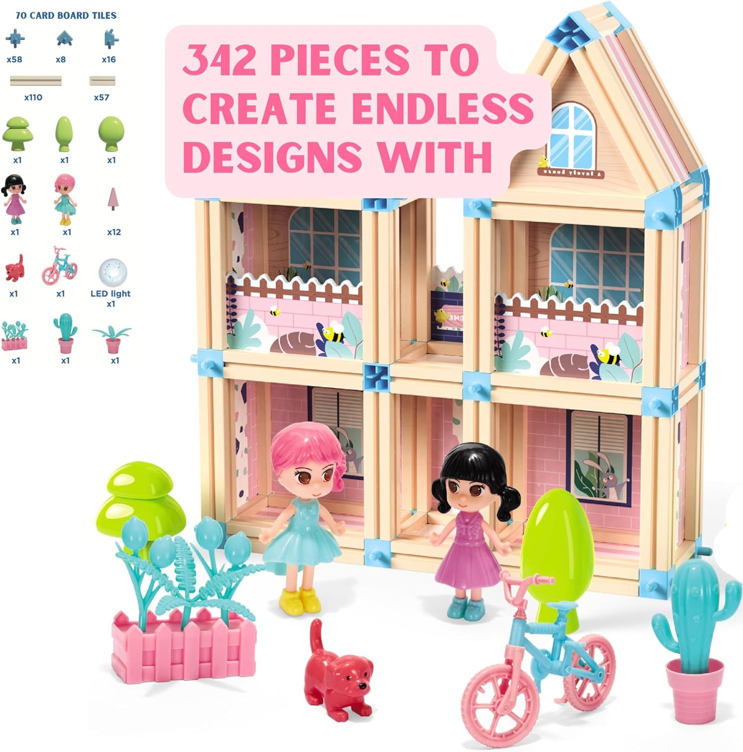 Juego de construcción de casa de muñecas con castillo de princesa en 3D