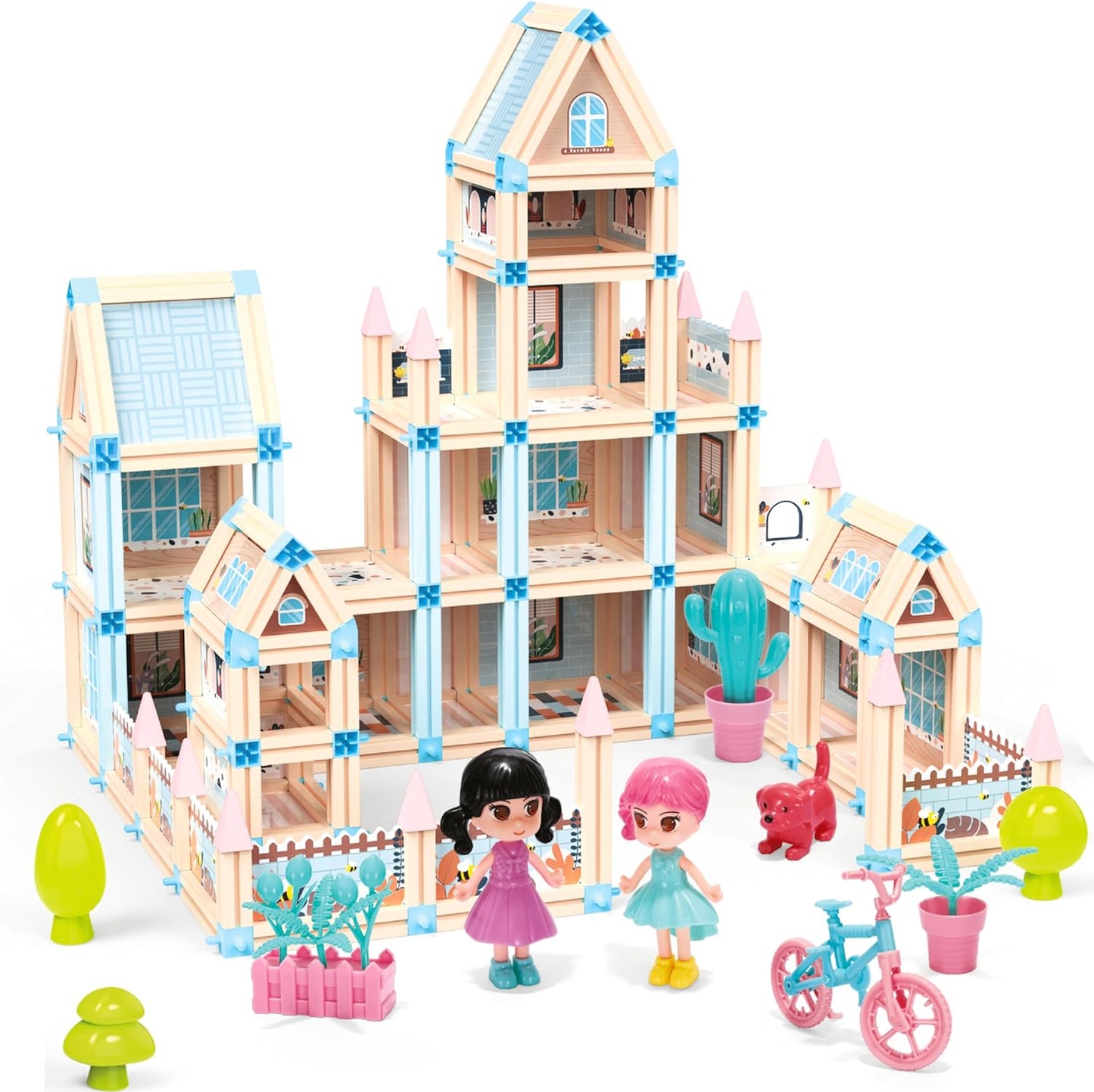 Juego de construcción de casa de muñecas con castillo de princesa en 3D