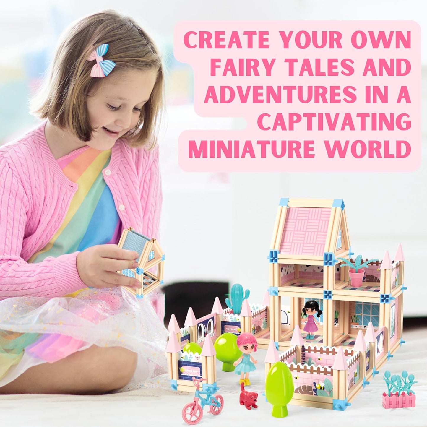 Juego de construcción de casa de muñecas con castillo de princesa en 3D