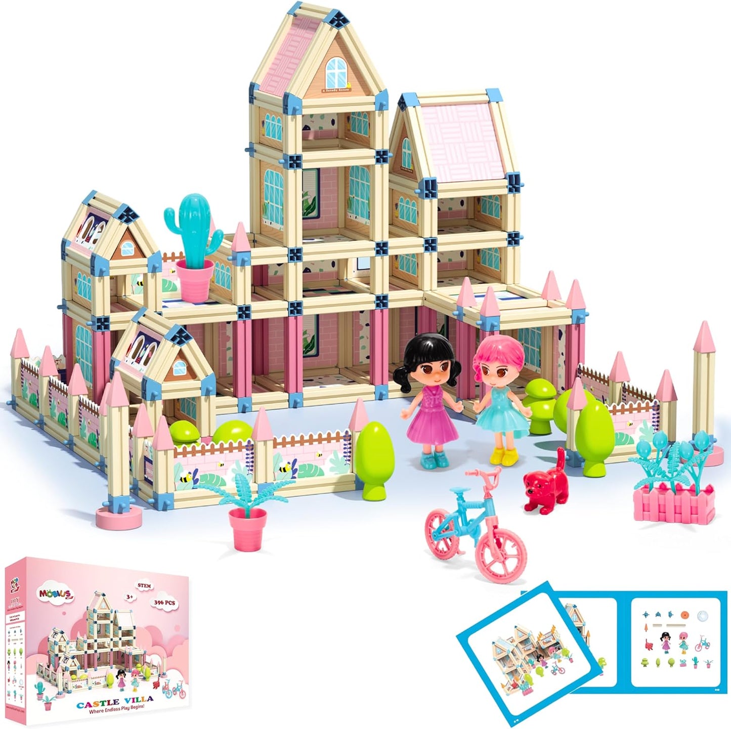 Juego de construcción de casa de muñecas con castillo de princesa en 3D