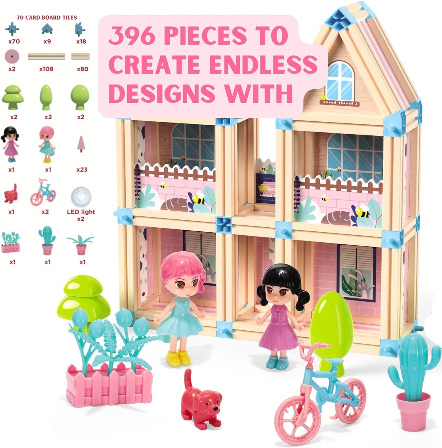 Juego de construcción de casa de muñecas con castillo de princesa en 3D