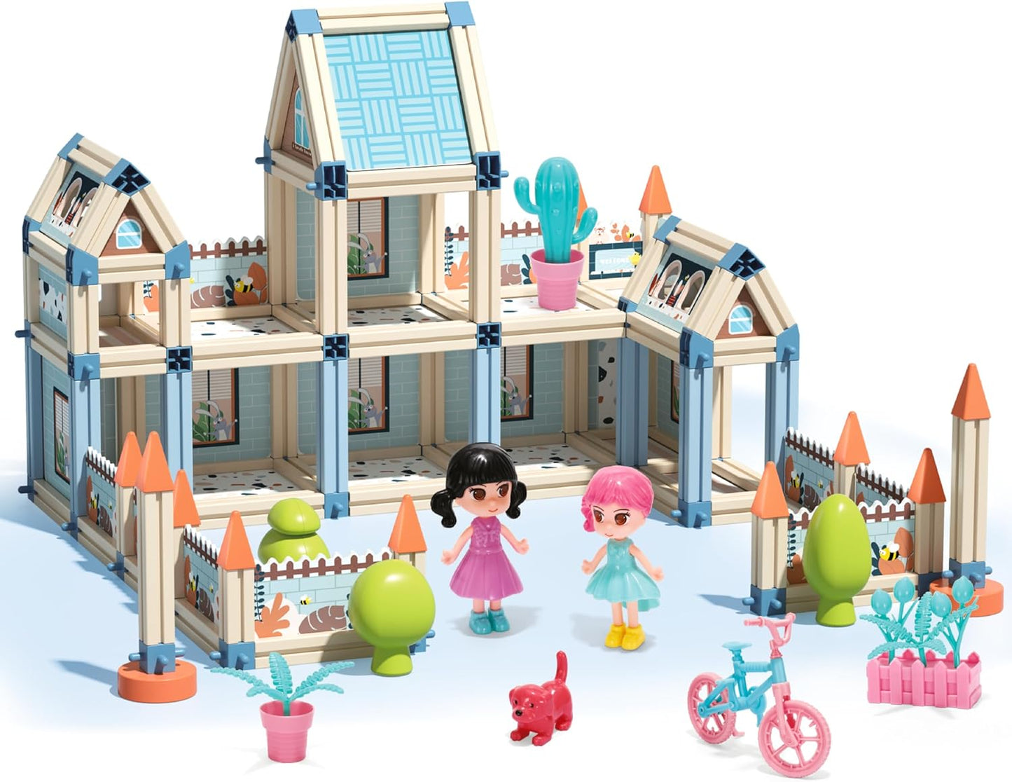 Juego de construcción de casa de muñecas con castillo de princesa en 3D