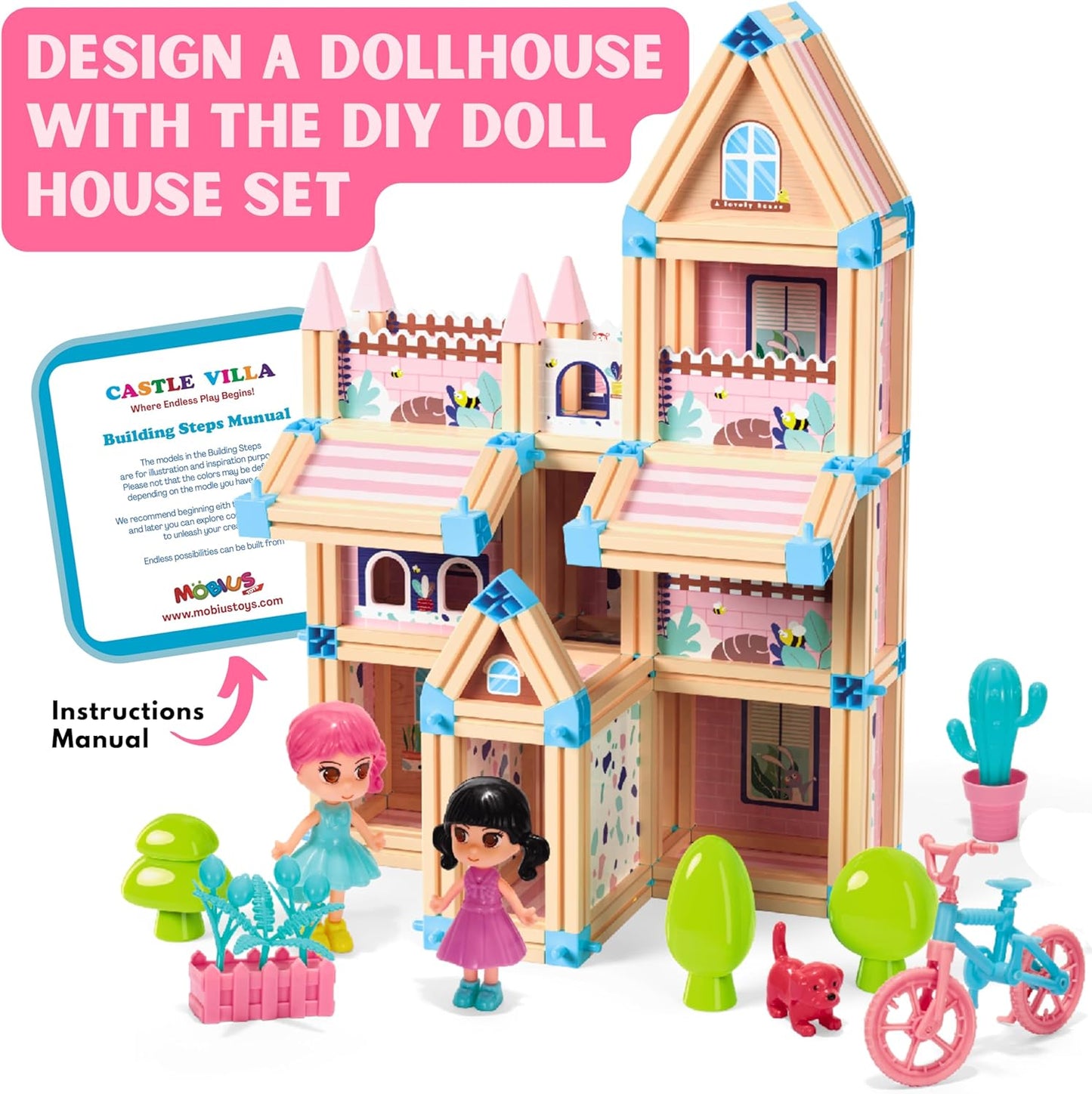 Juego de construcción de casa de muñecas con castillo de princesa en 3D