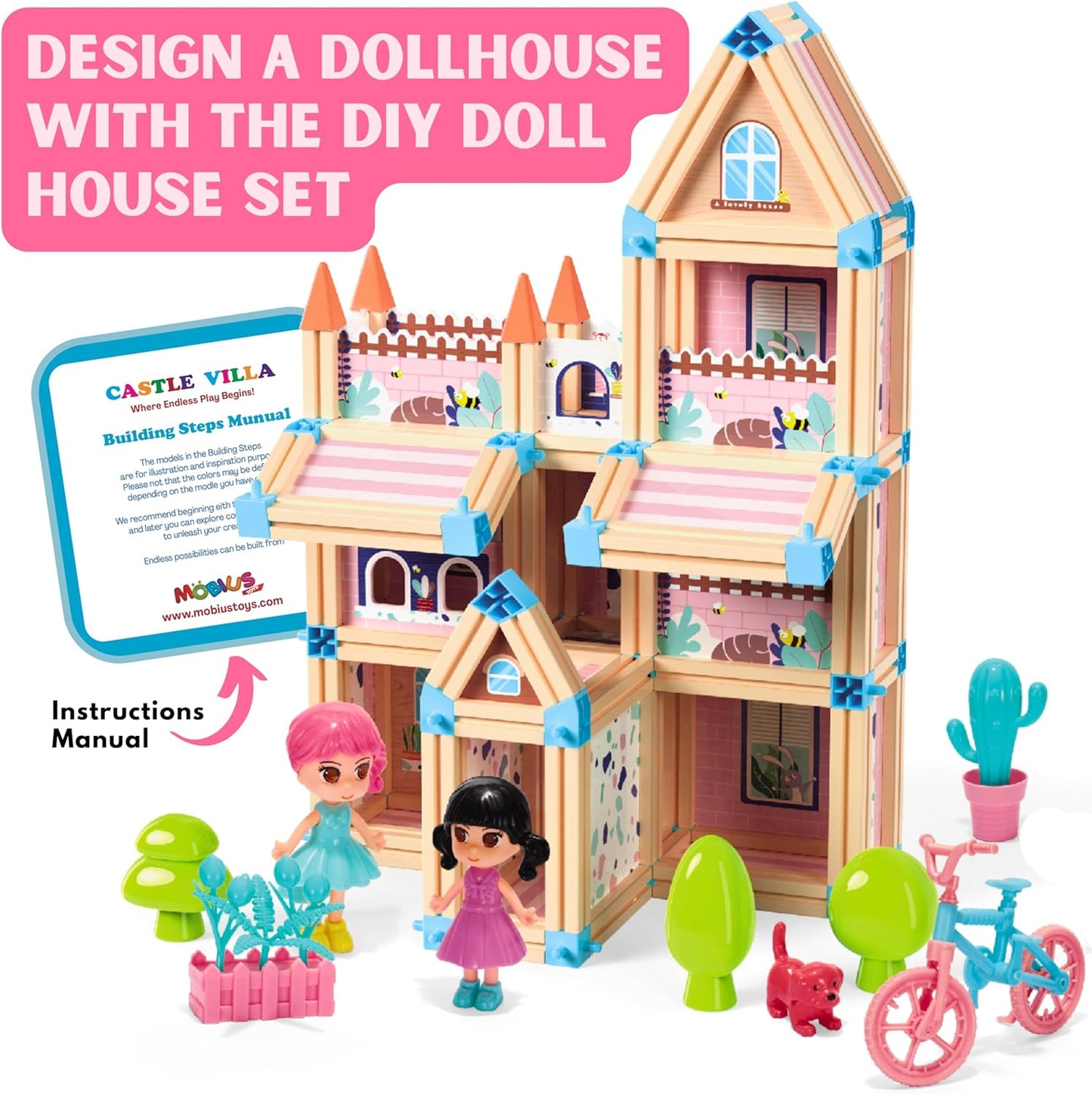 Juego de construcción de casa de muñecas con castillo de princesa en 3D
