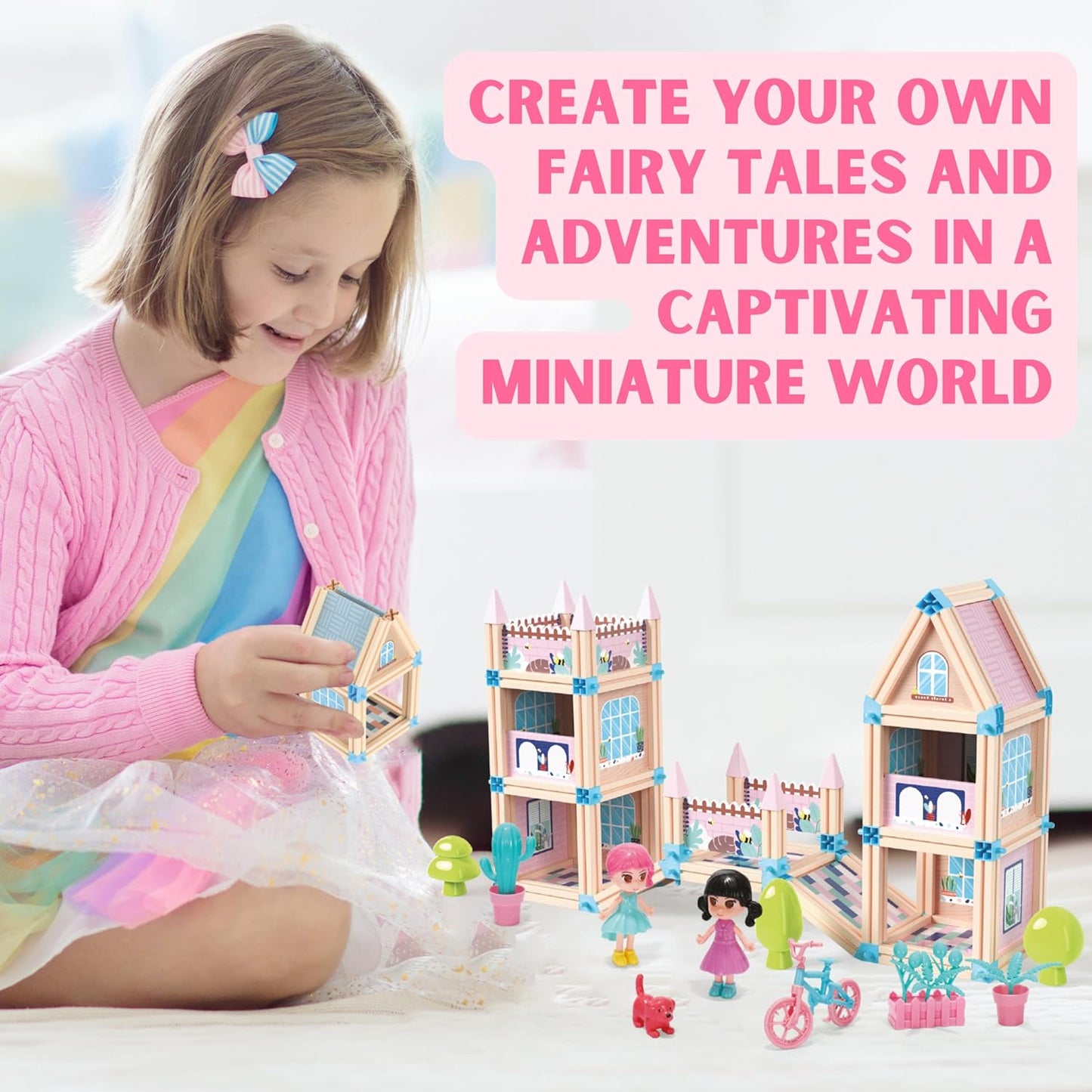 Juego de construcción de casa de muñecas con castillo de princesa en 3D