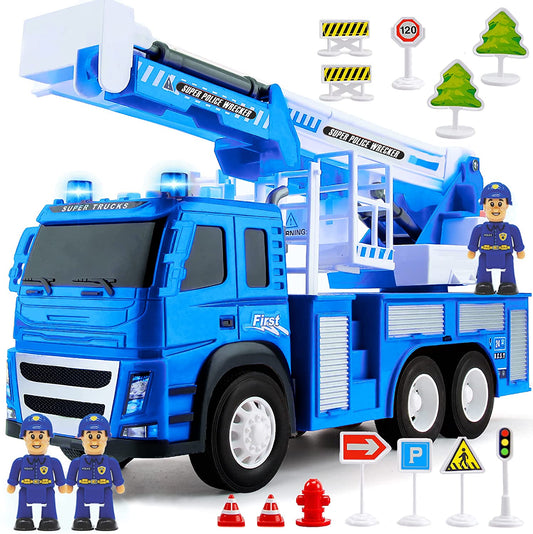 1:12 Scale Police Truck Toy Playset with Realistic Vehicle, Police Officers and Road Signs