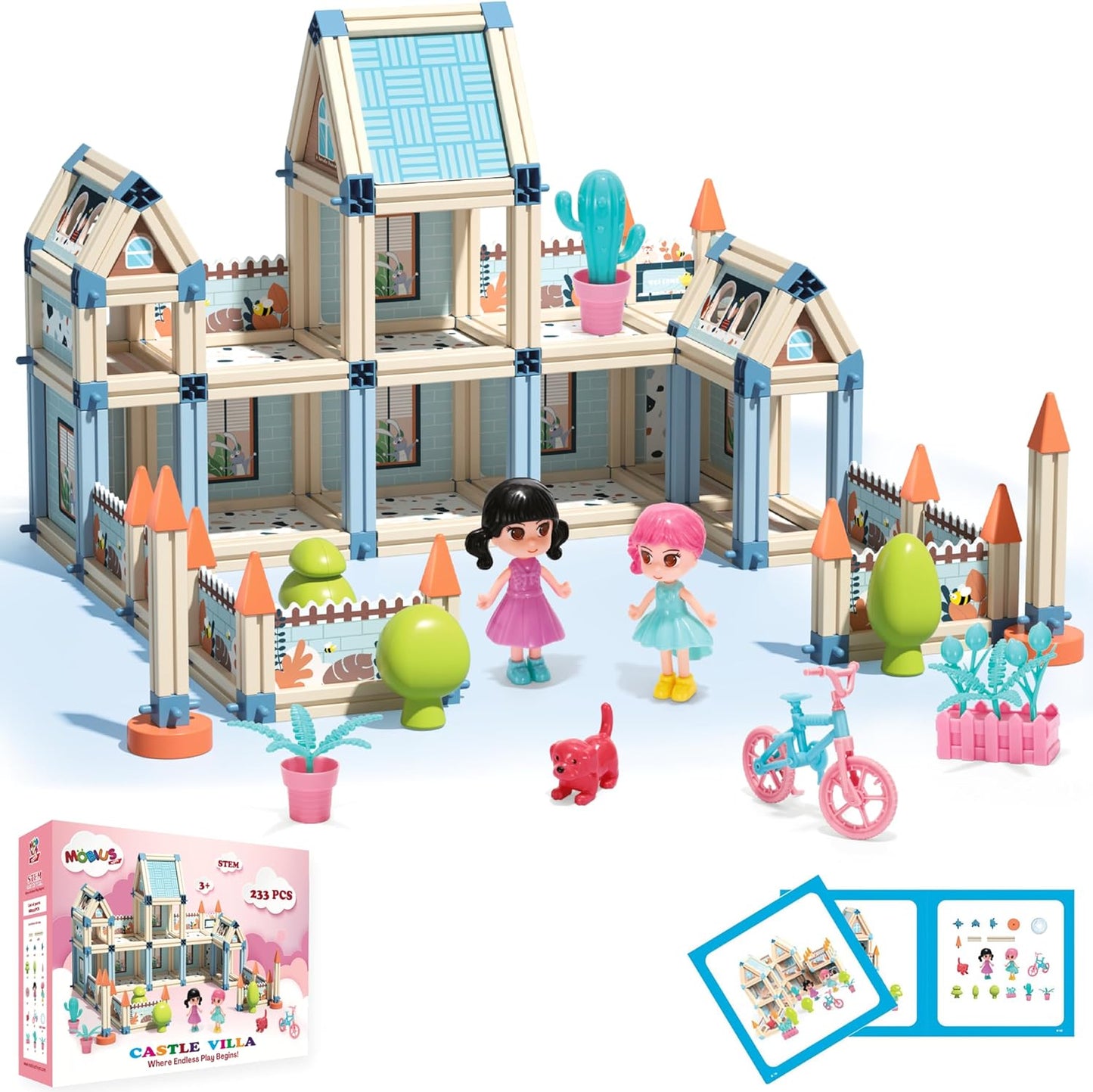Juego de construcción de casa de muñecas con castillo de princesa en 3D