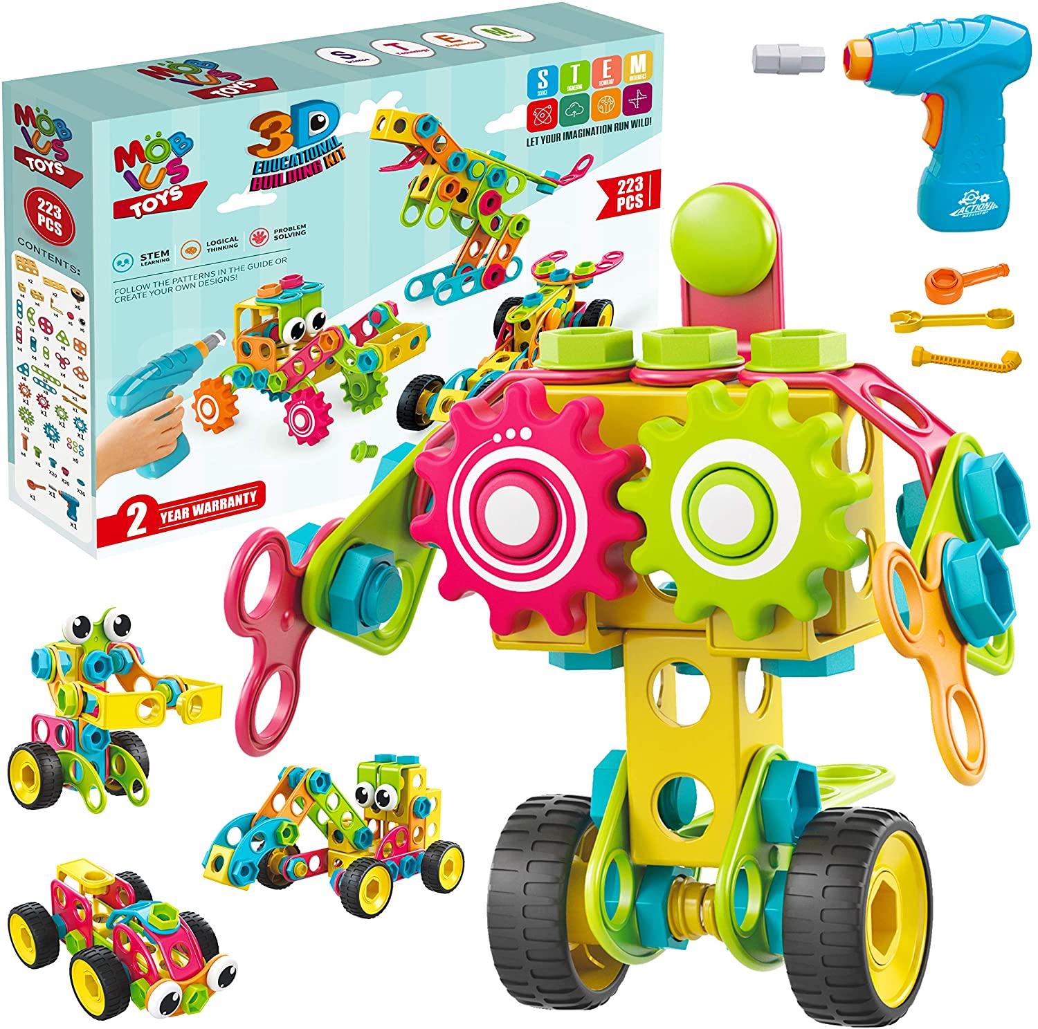 STEM Toys KIT 260 Piece Educational Construction Set with Drill