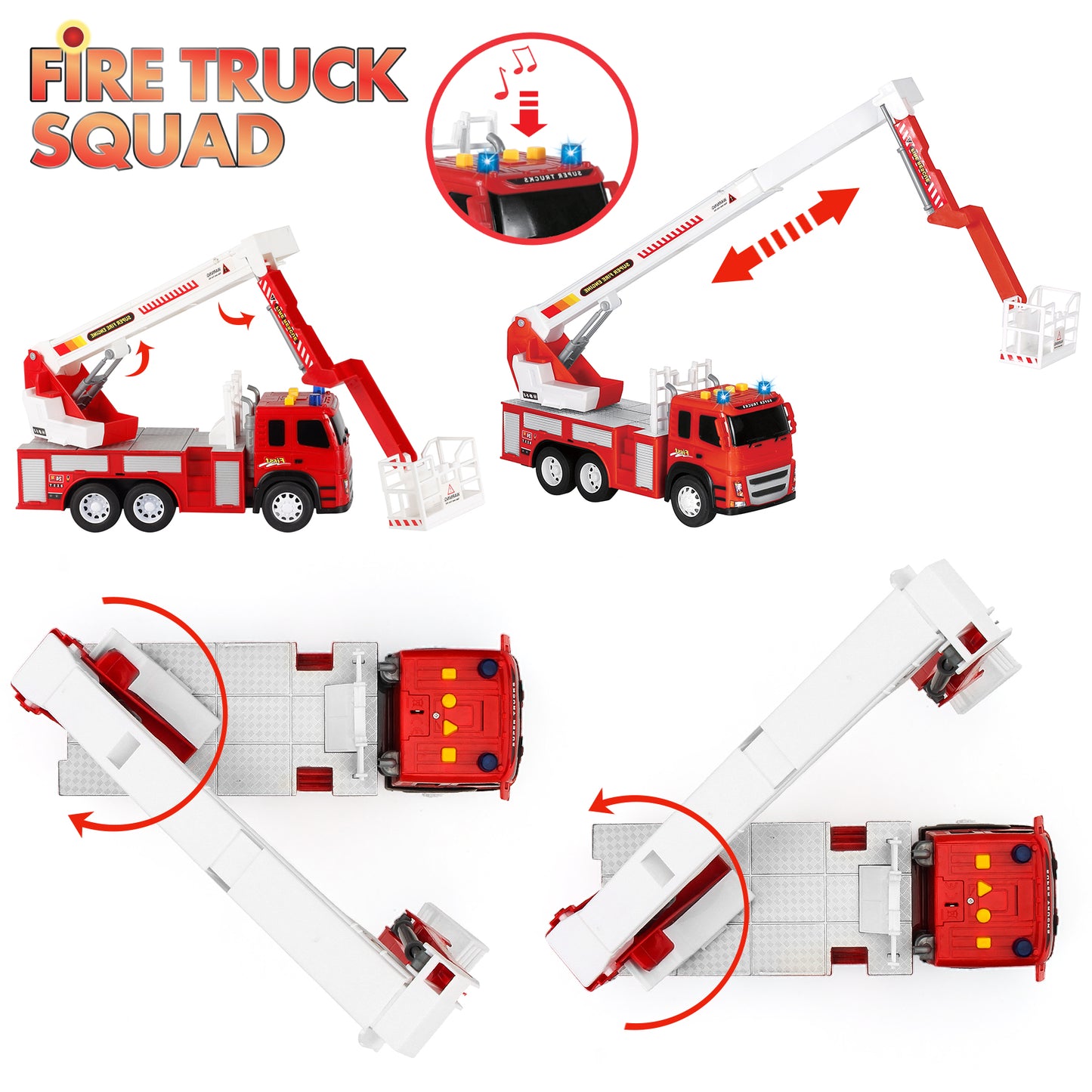 Fire Truck Friction Powered 1:12 Scale with Firefighters and Road Signs