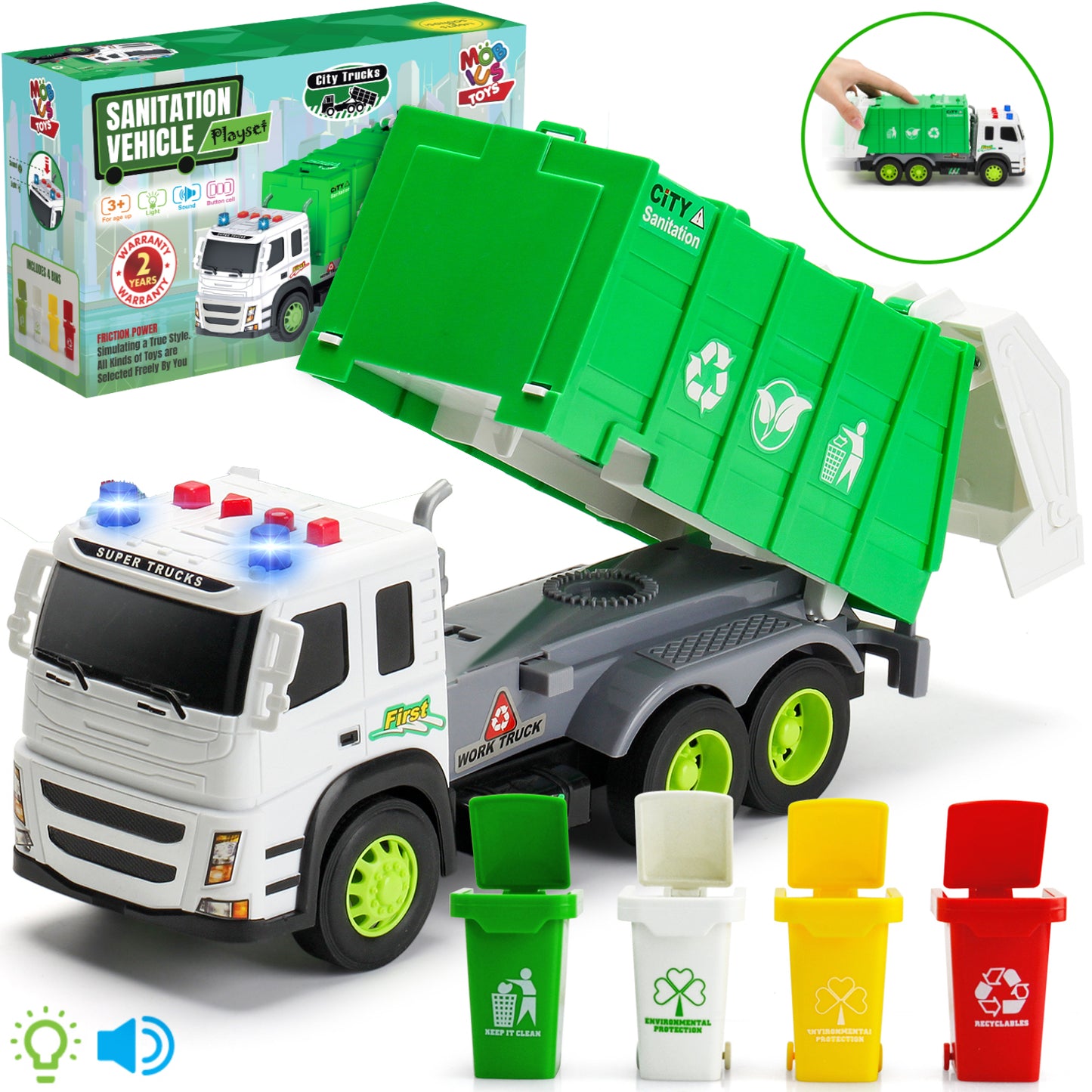 Camión de basura a escala 1:12 accionado por fricción