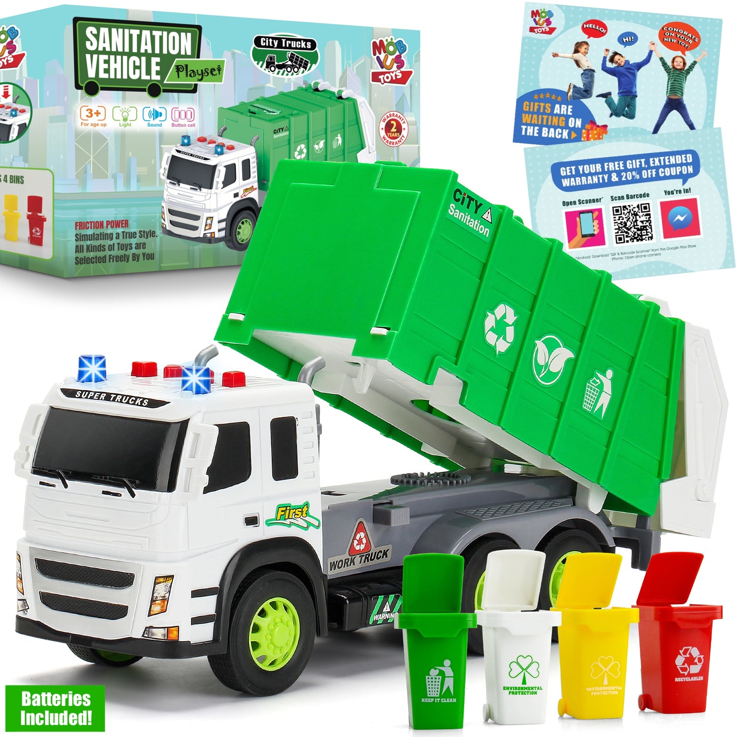 Camión de basura a escala 1:12 accionado por fricción