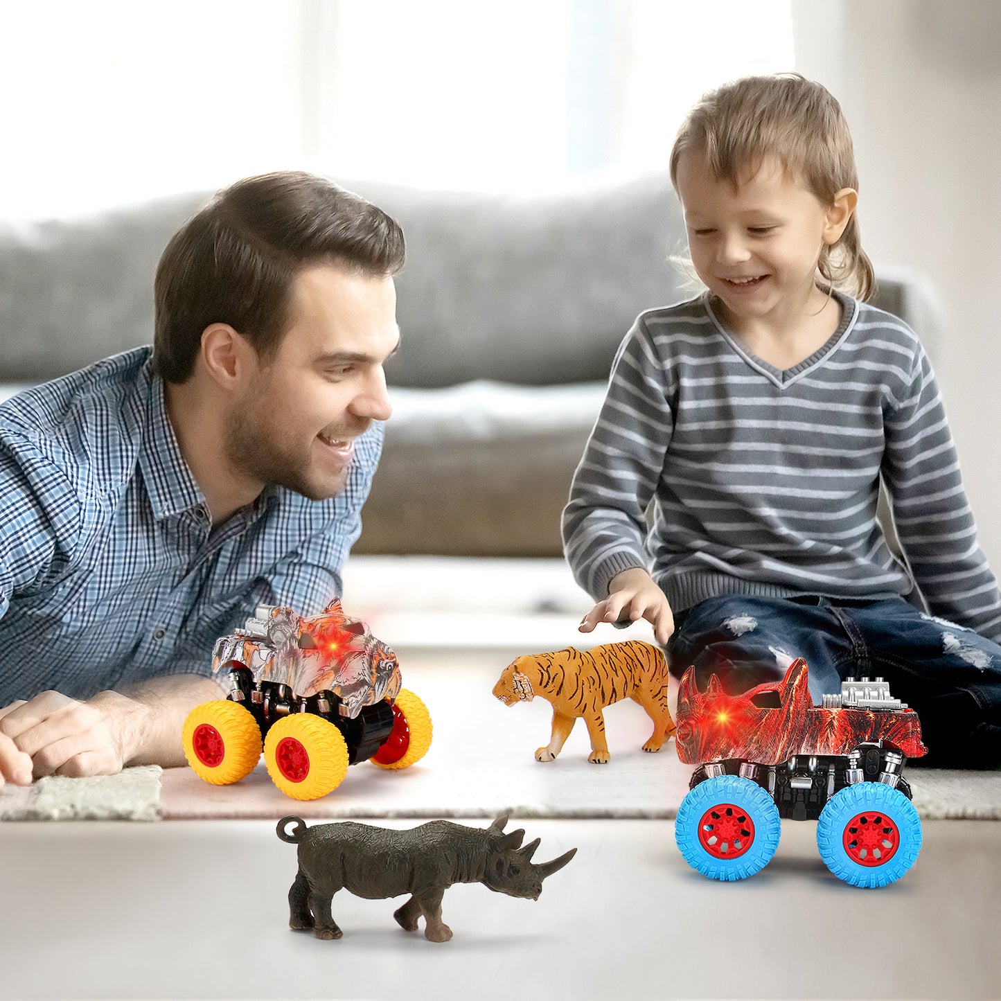 Juego de juguetes Monster Truck - 2 camiones + 2 animales de juguete