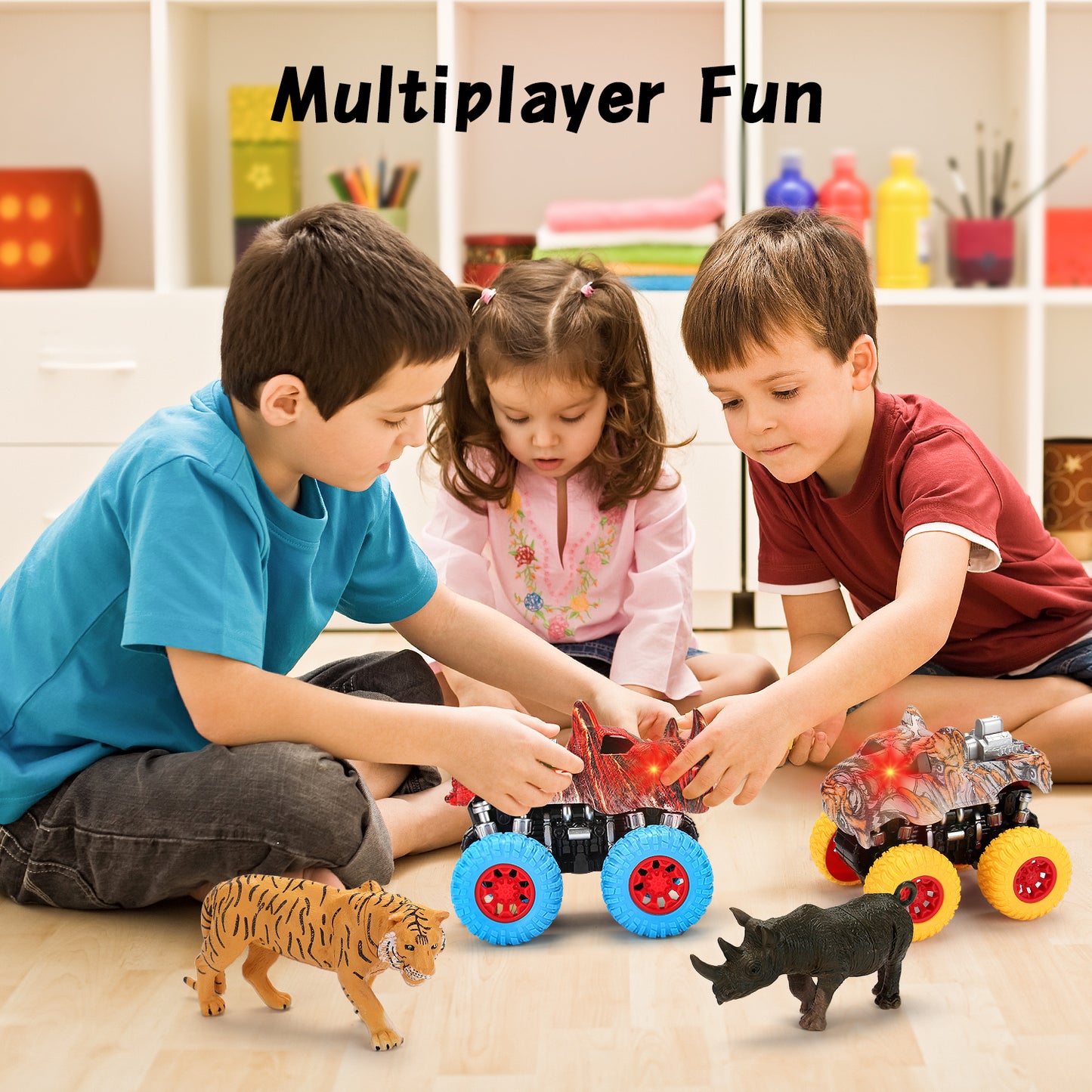 Juego de juguetes Monster Truck - 2 camiones + 2 animales de juguete
