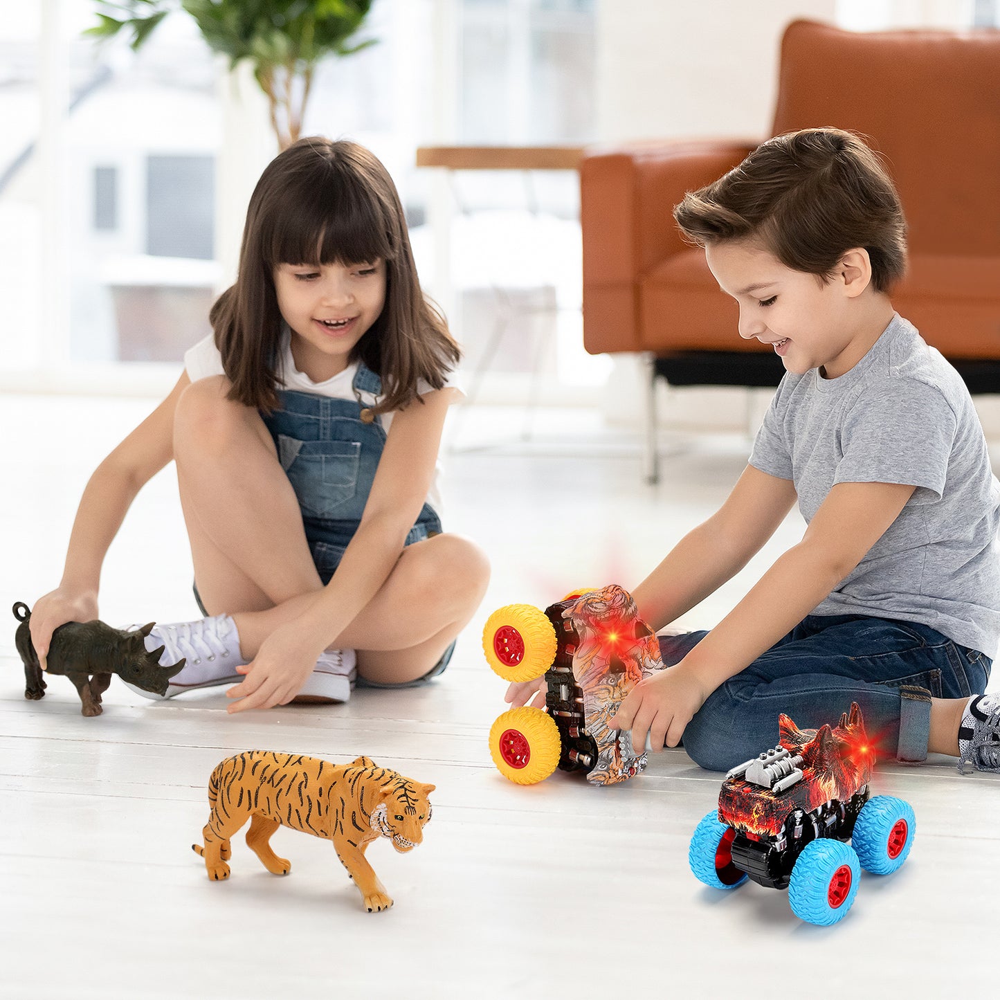 Juego de juguetes Monster Truck - 2 camiones + 2 animales de juguete