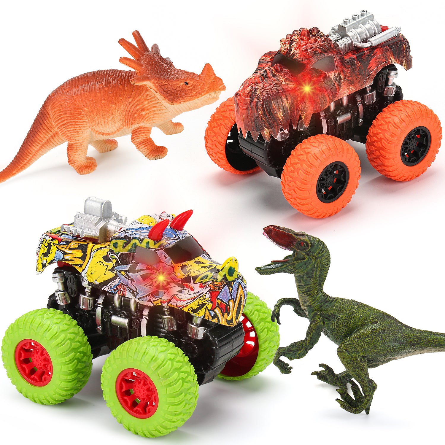 soporte Chispa  chispear Colaborar con Juego de juguetes Monster Truck - 2 camiones de dinosaurios + 2 dinosa –  MOBIUS Toys