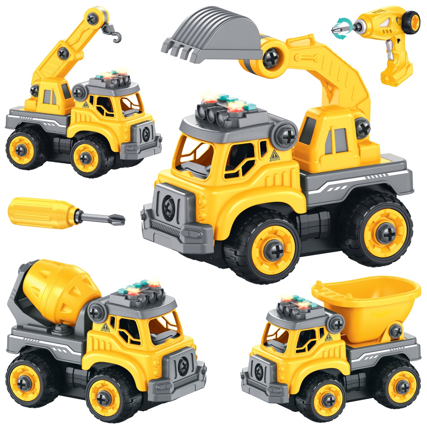 4 in 1 RC Take Apart Construction Trucks Set | Remote Control Toys for Boys and Girls