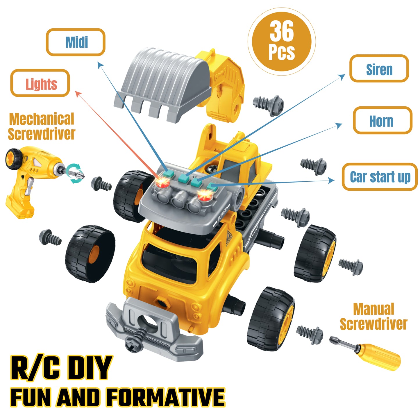 4 in 1 RC Take Apart Construction Trucks Set | Remote Control Toys for Boys and Girls