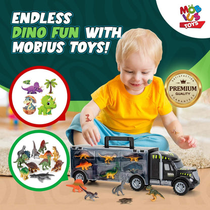 Dinosaur Truck Carrier with 12 Dinosaurs Action Figures & Temporary Dinosaur Tattoos