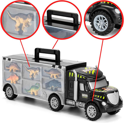 Dinosaur Truck Carrier with 12 Toy Action Figure Dinosaurs with XL Playmat