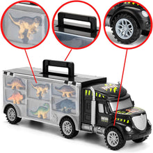 Cargar imagen en el visor de la galería, Dinosaur Truck Carrier with 12 Toy Action Figure Dinosaurs with XL Playmat
