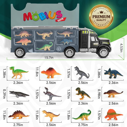 Dinosaur Truck Carrier with 12 Dinosaurs Action Figures & Temporary Dinosaur Tattoos