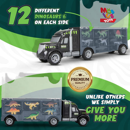 Dinosaur Truck Carrier with 12 Dinosaurs Action Figures & Temporary Dinosaur Tattoos