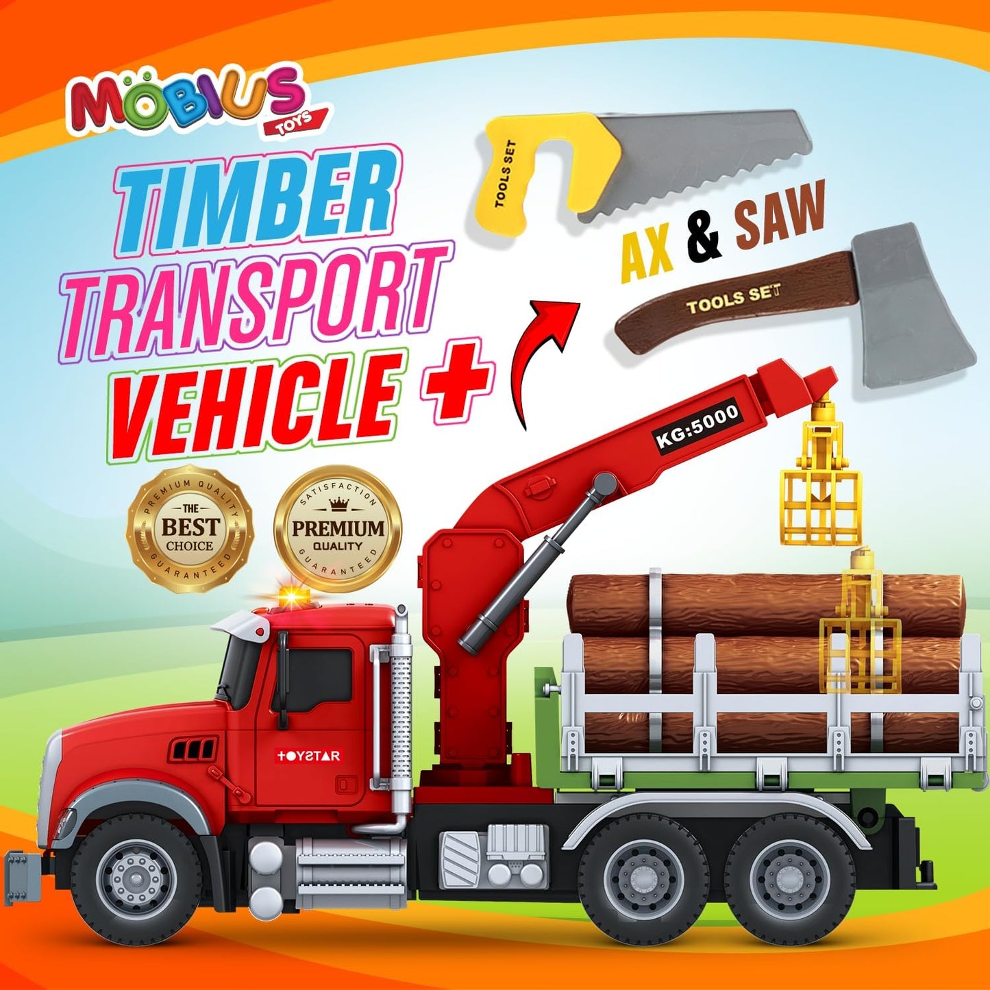 Timber Logging Toy Trucks Includes Axe & Saw