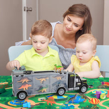 Cargar imagen en el visor de la galería, Dinosaur Truck Carrier with 12 Toy Action Figure Dinosaurs with XL Playmat
